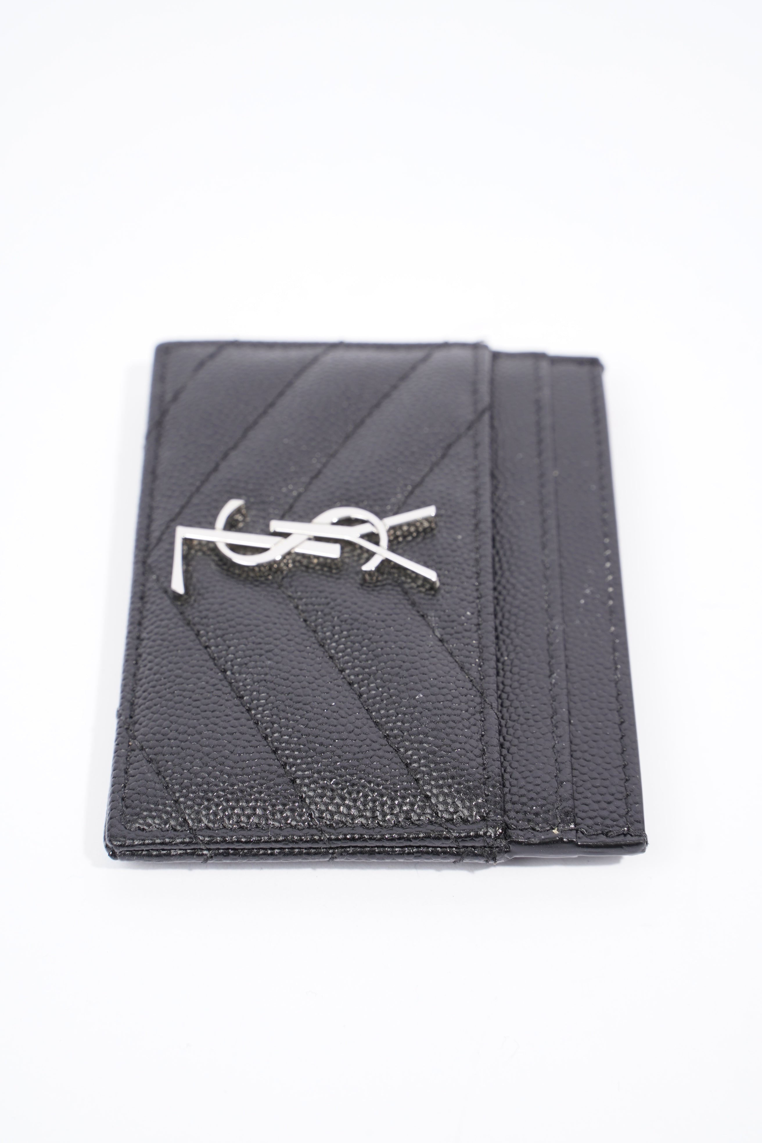 Saint Laurent Cassandre Matelasse Card Holder Black Calfskin Leather