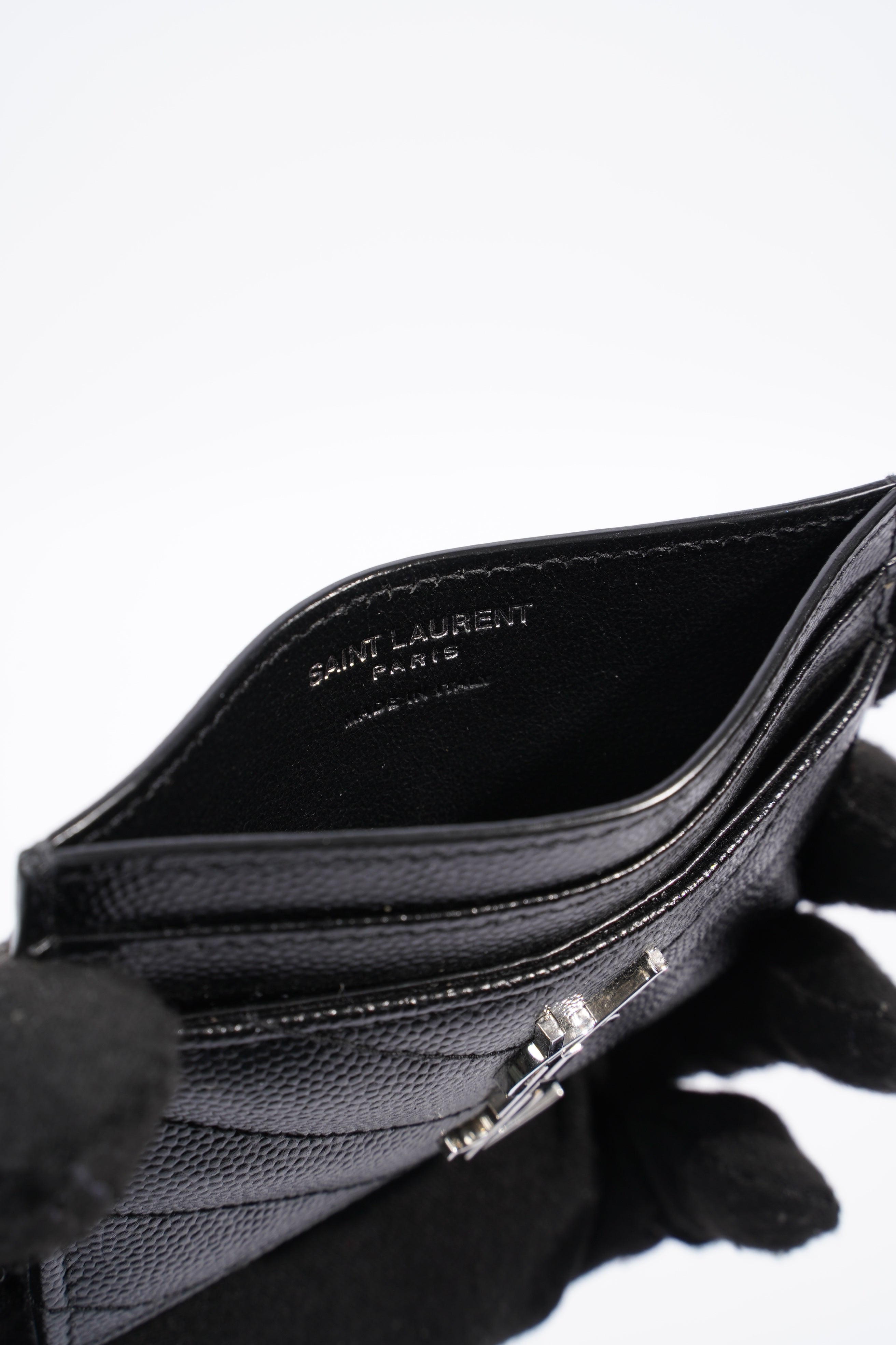 Saint Laurent Cassandre Matelasse Card Holder Black Calfskin Leather