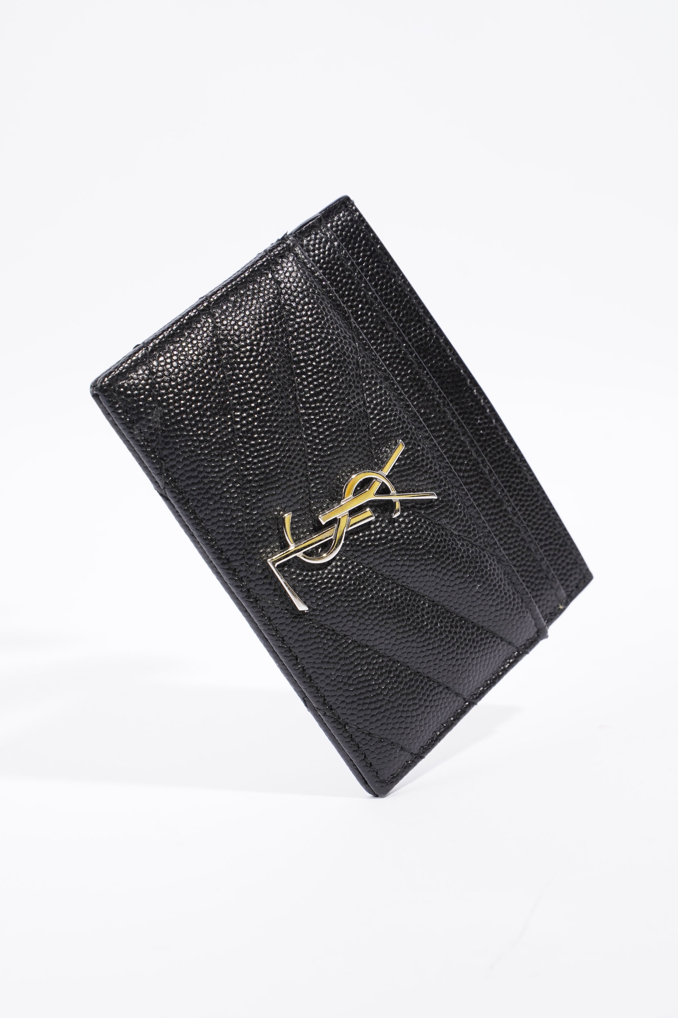 Saint Laurent Cassandre Matelasse Card Holder Black Calfskin Leather
