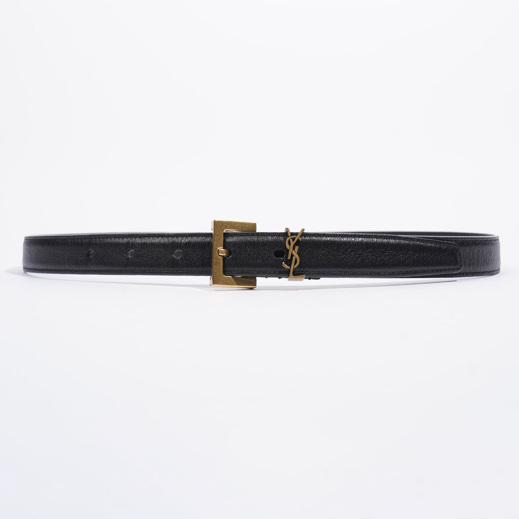 Saint Laurent Cassandre Thin Belt Black Leather 75cm
