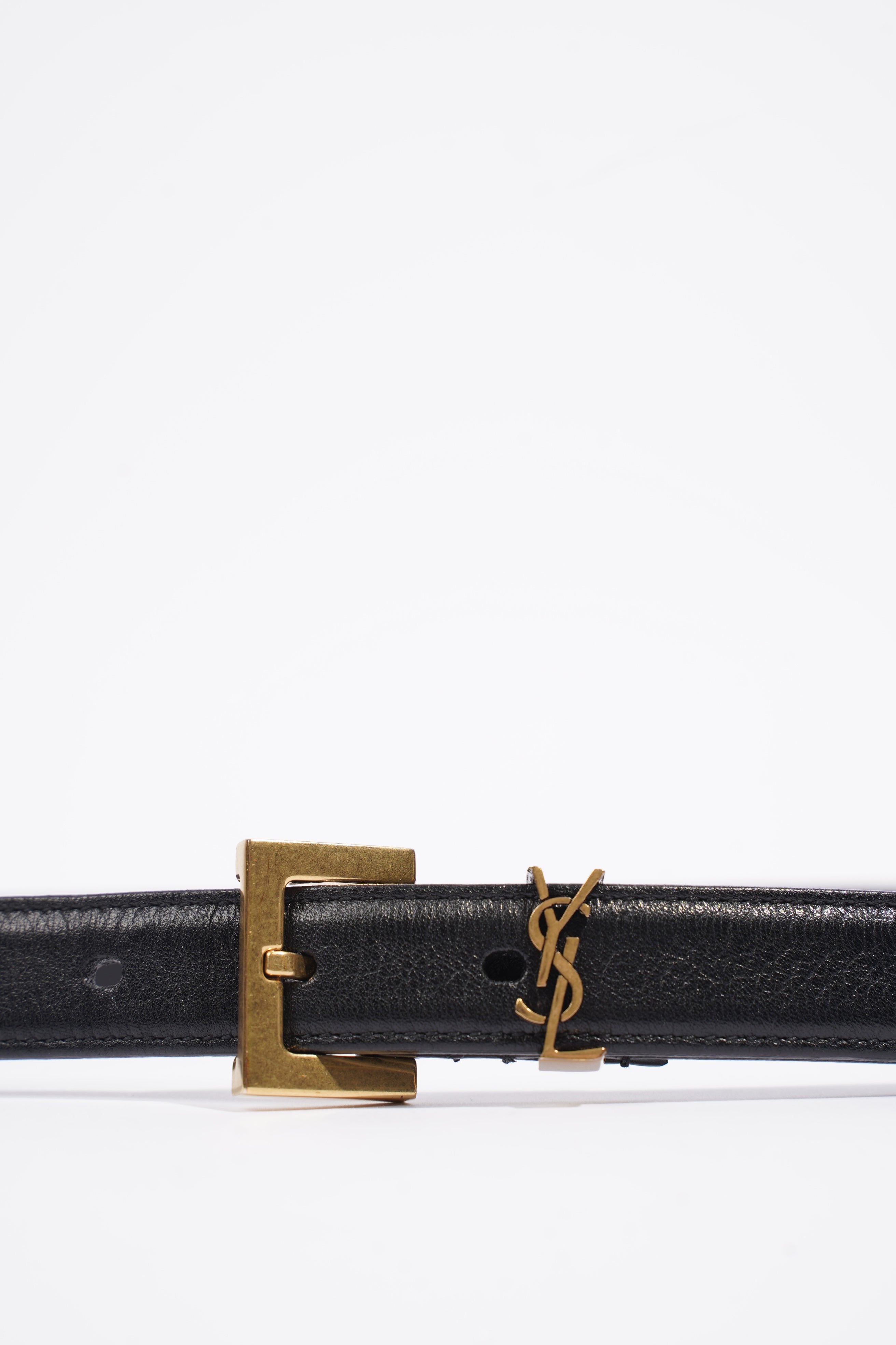Saint Laurent Cassandre Thin Belt Black Leather 75cm
