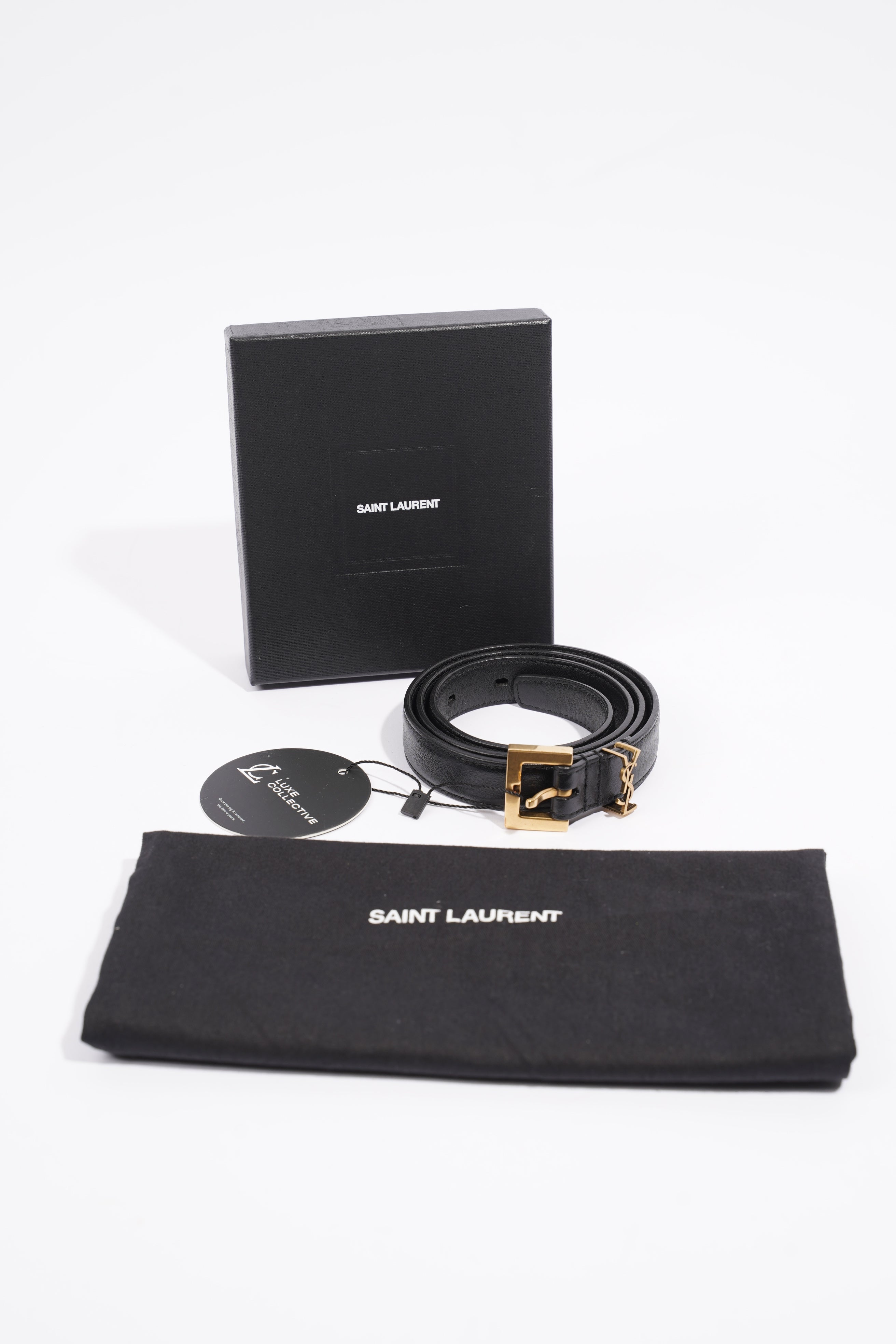 Saint Laurent Cassandre Thin Belt Black Leather 75cm