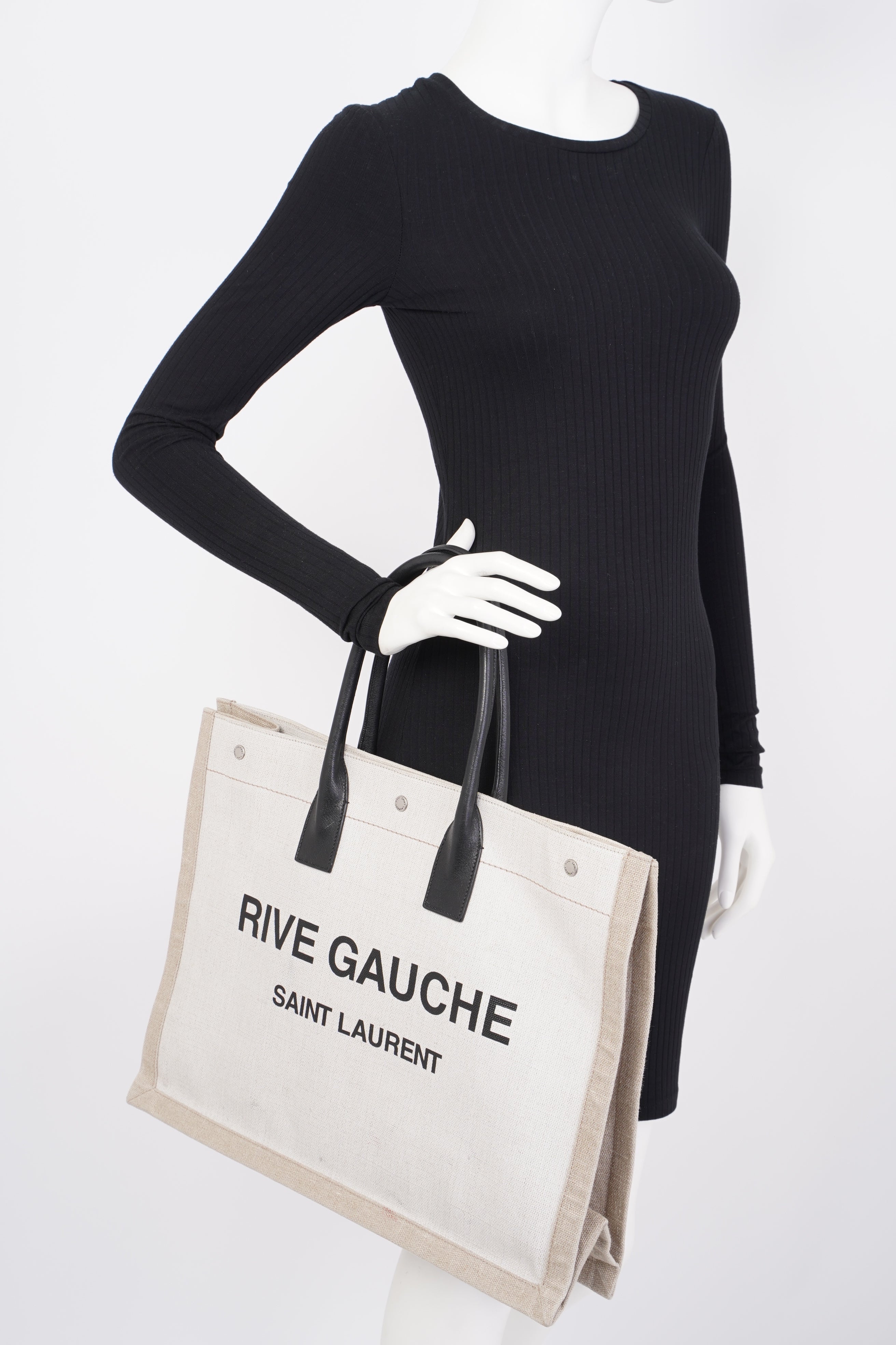 Saint Laurent Rive Gauche Tote Beige Cotton