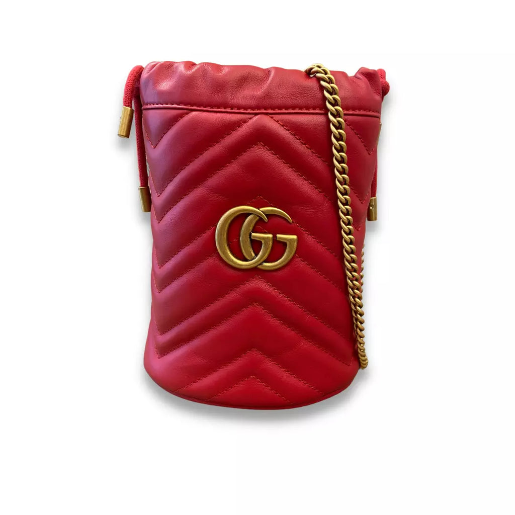 GUCCI RED MARMONT  MINI BUCKET BAG
