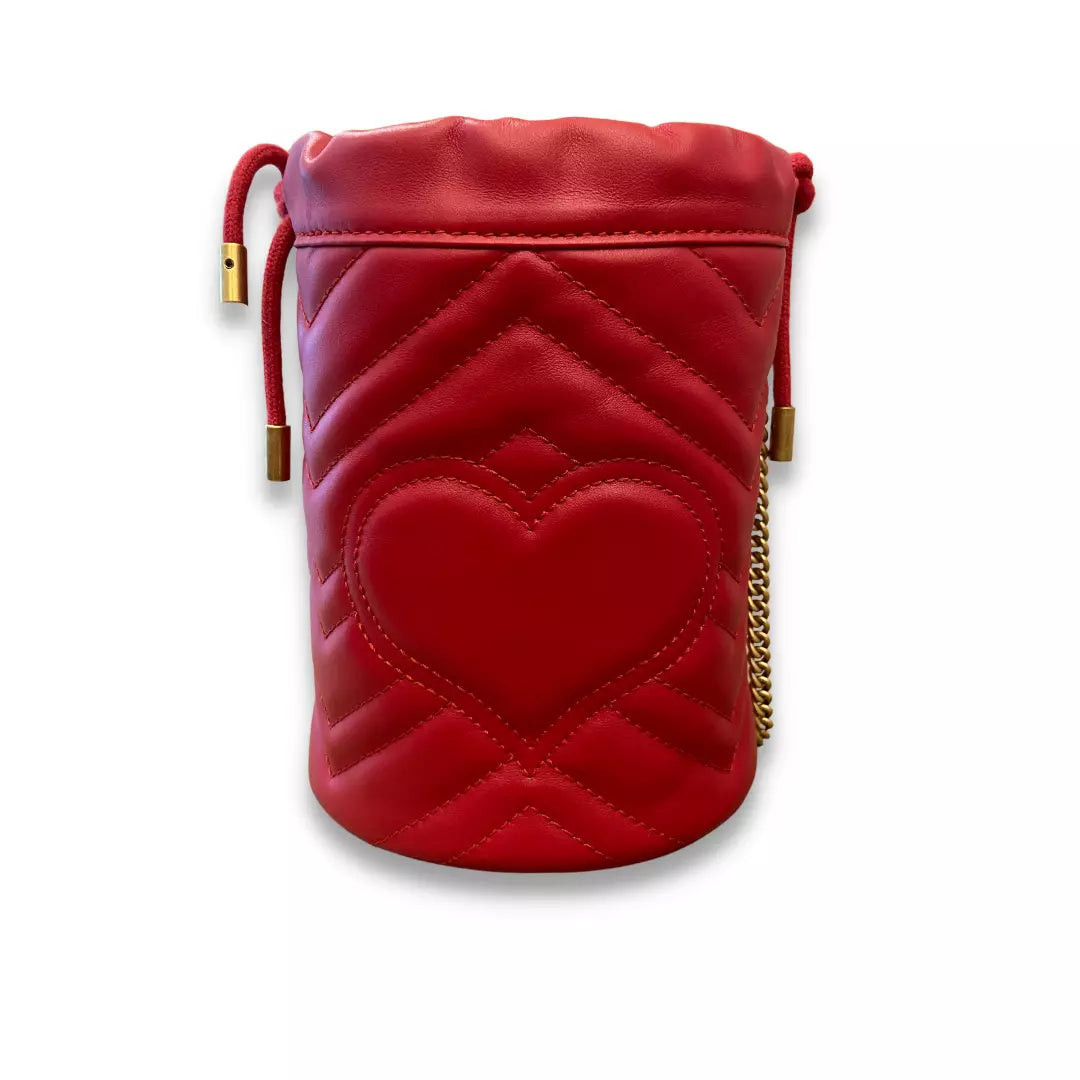 GUCCI RED MARMONT  MINI BUCKET BAG