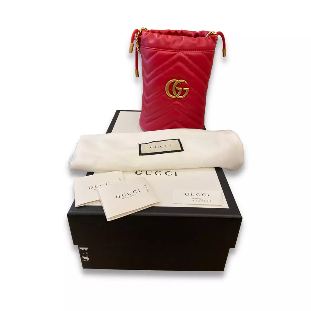 GUCCI RED MARMONT  MINI BUCKET BAG