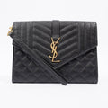 Saint Laurent YSL-Plaque Quilted Pouch Black Grained Leather