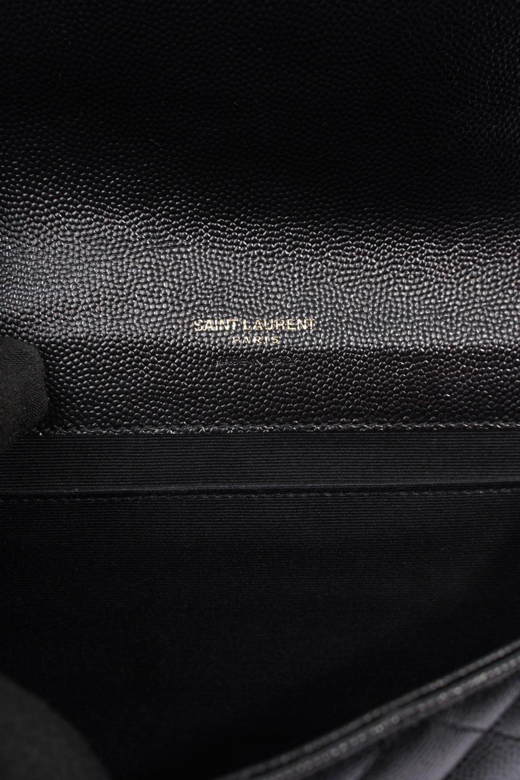 Saint Laurent YSL-Plaque Quilted Pouch Black Grained Leather