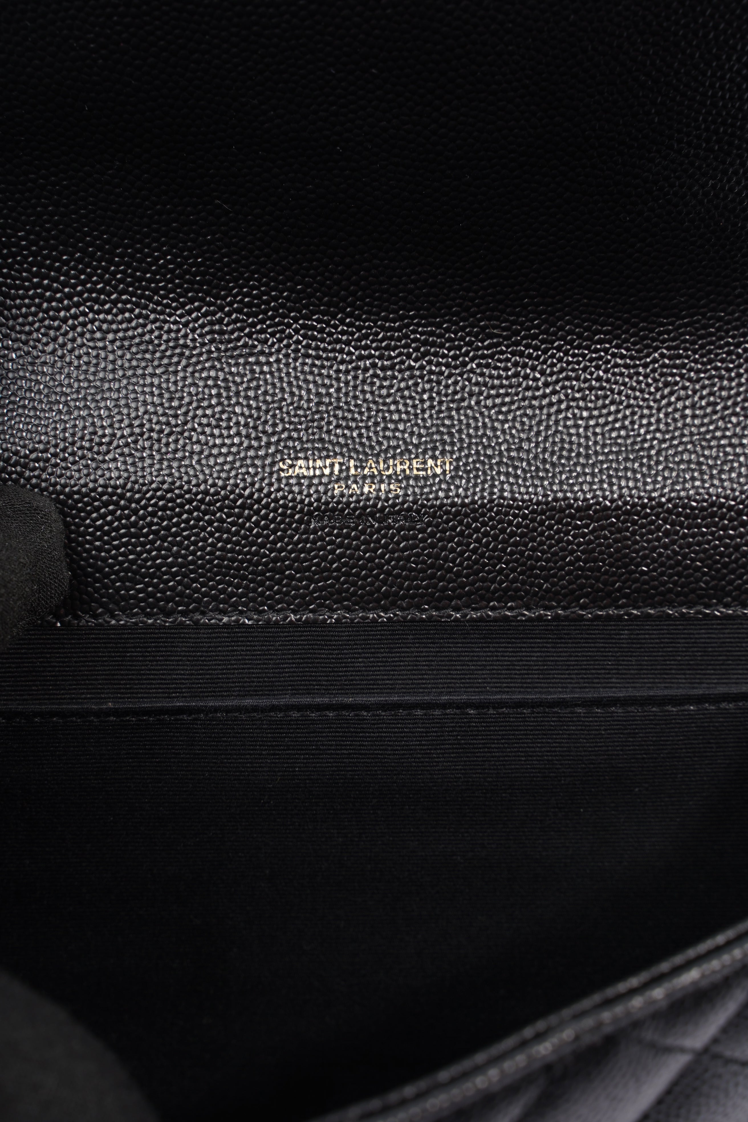 Saint Laurent YSL-Plaque Quilted Pouch Black Grained Leather