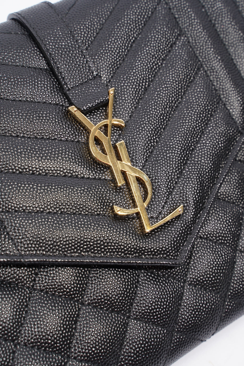 Saint Laurent YSL-Plaque Quilted Pouch Black Grained Leather