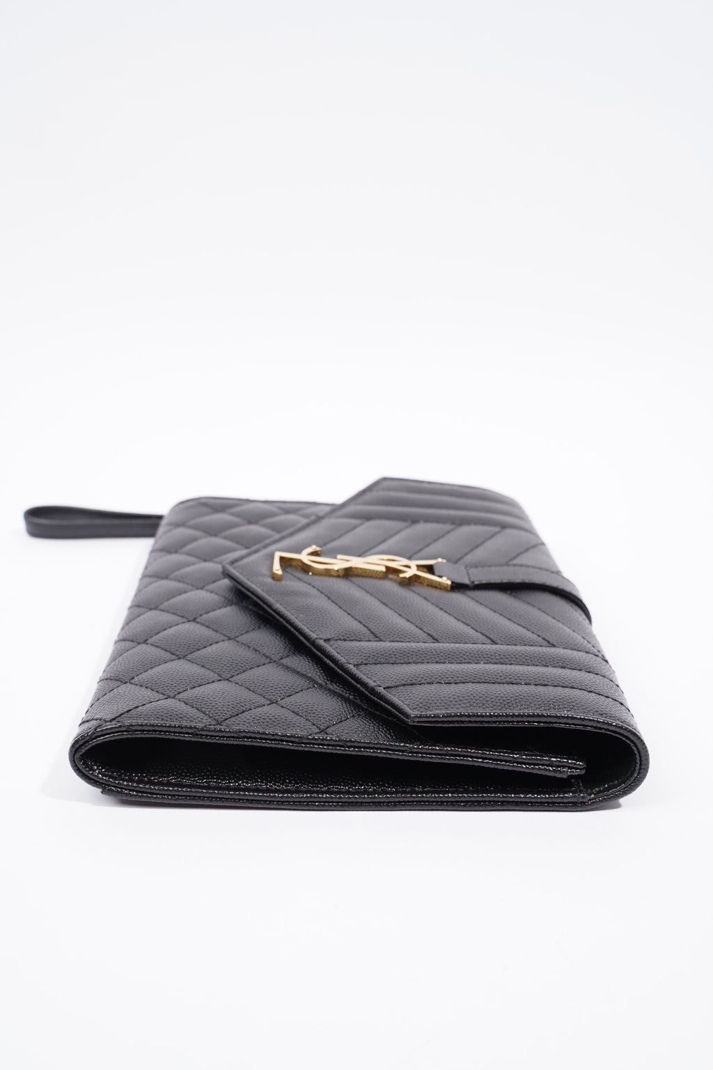 Saint Laurent YSL-Plaque Quilted Pouch Black Grained Leather
