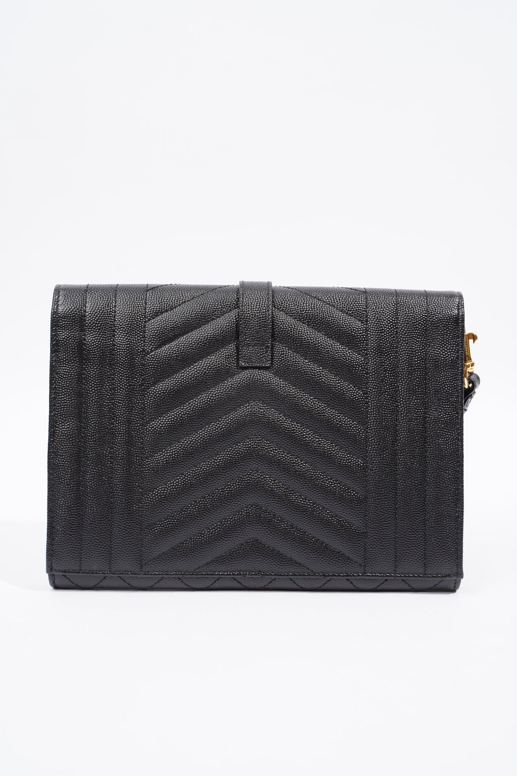 Saint Laurent YSL-Plaque Quilted Pouch Black Grained Leather