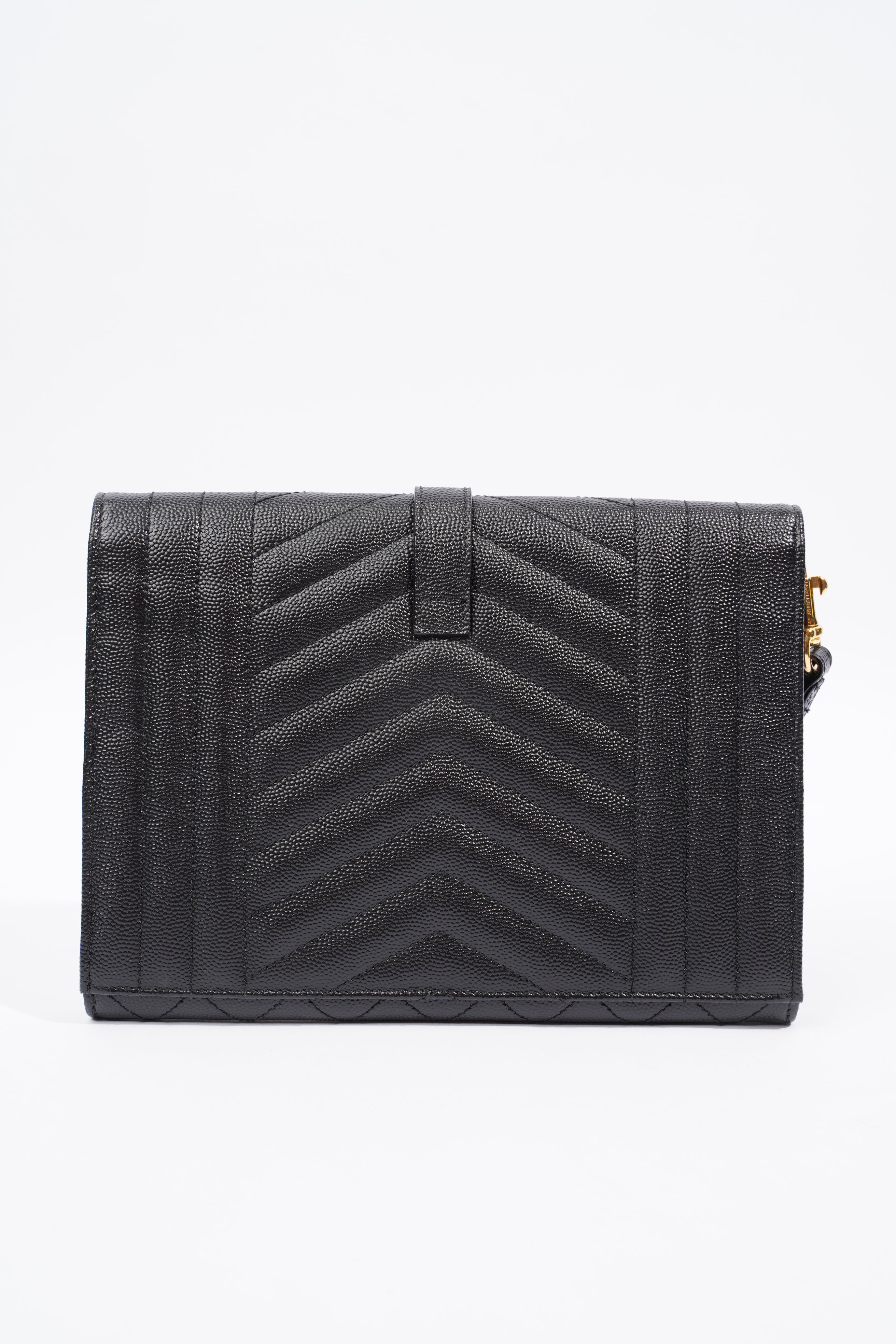 Saint Laurent YSL-Plaque Quilted Pouch Black Grained Leather