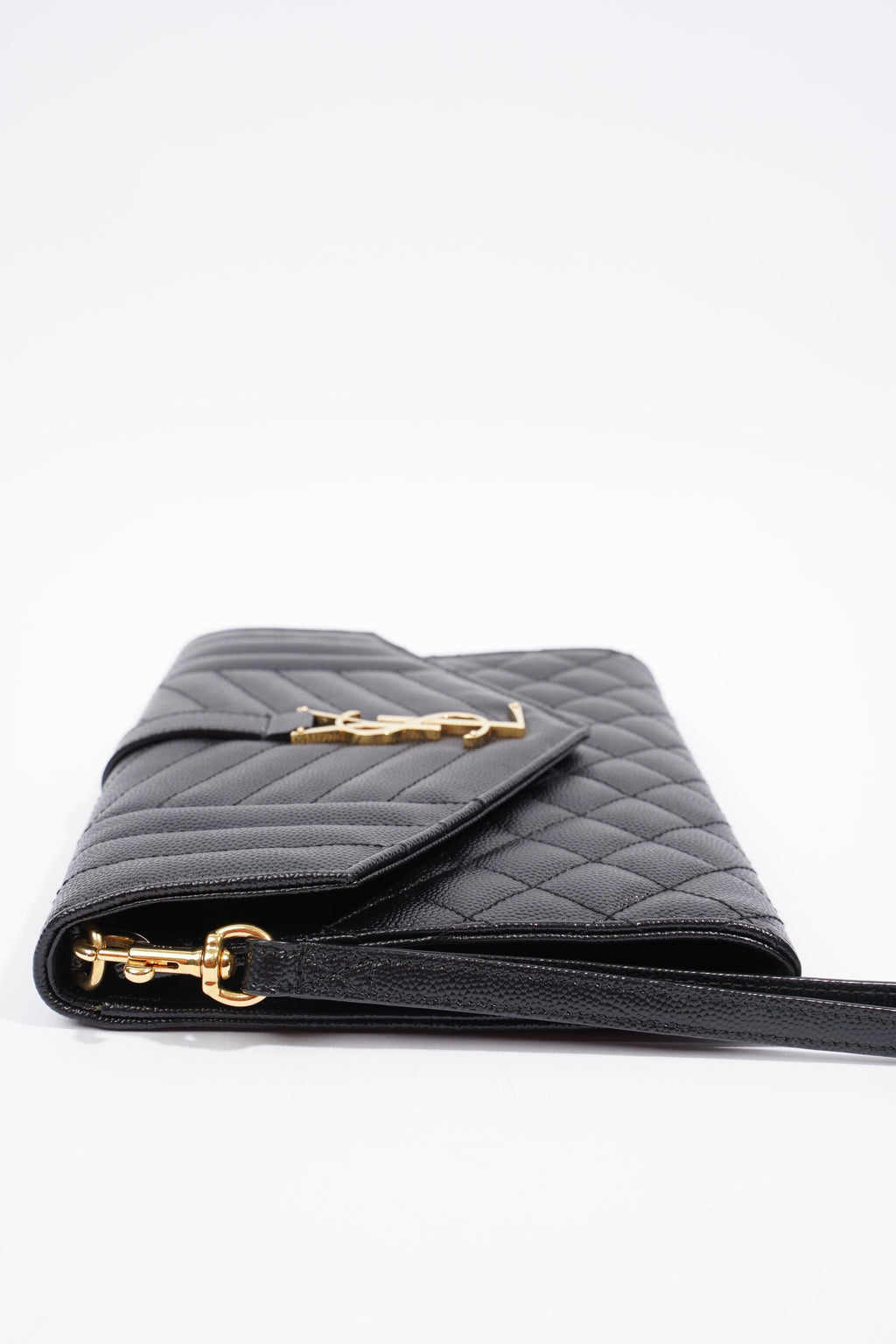 Saint Laurent YSL-Plaque Quilted Pouch Black Grained Leather