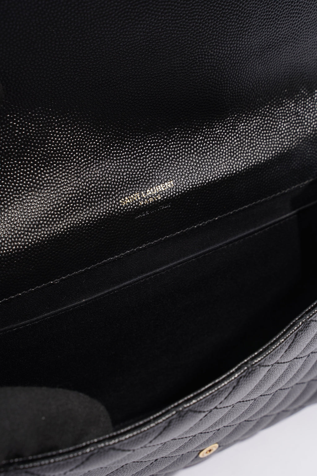 Saint Laurent YSL-Plaque Quilted Pouch Black Grained Leather