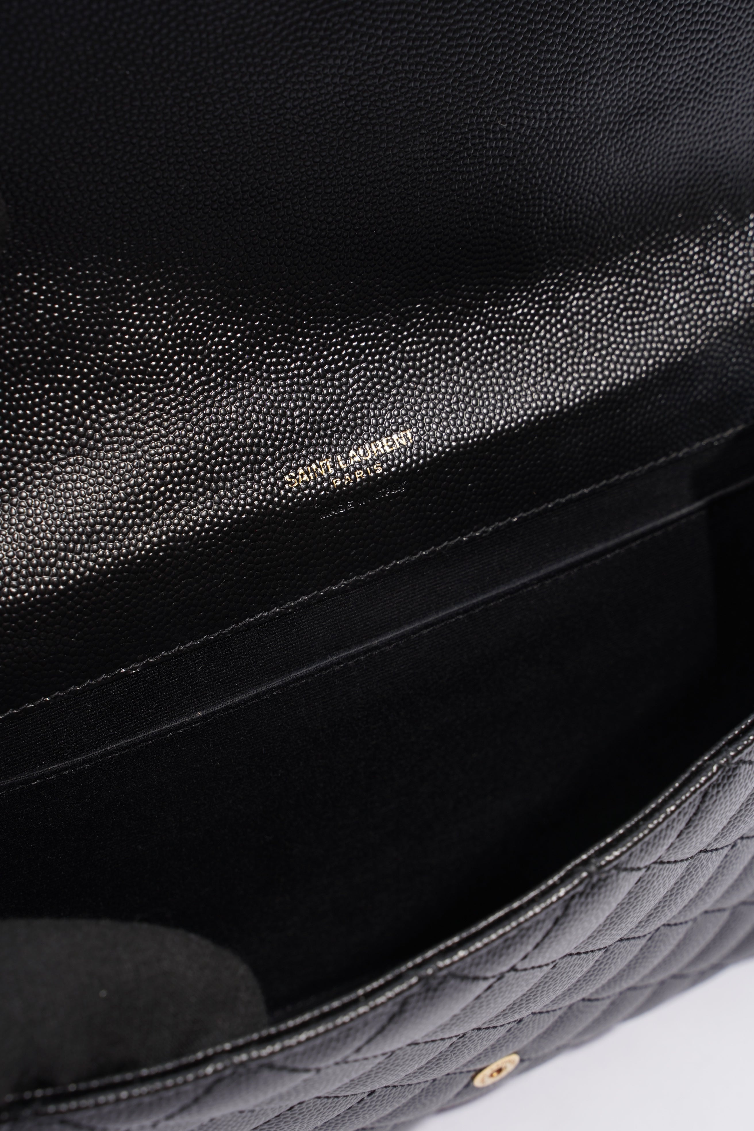Saint Laurent YSL-Plaque Quilted Pouch Black Grained Leather