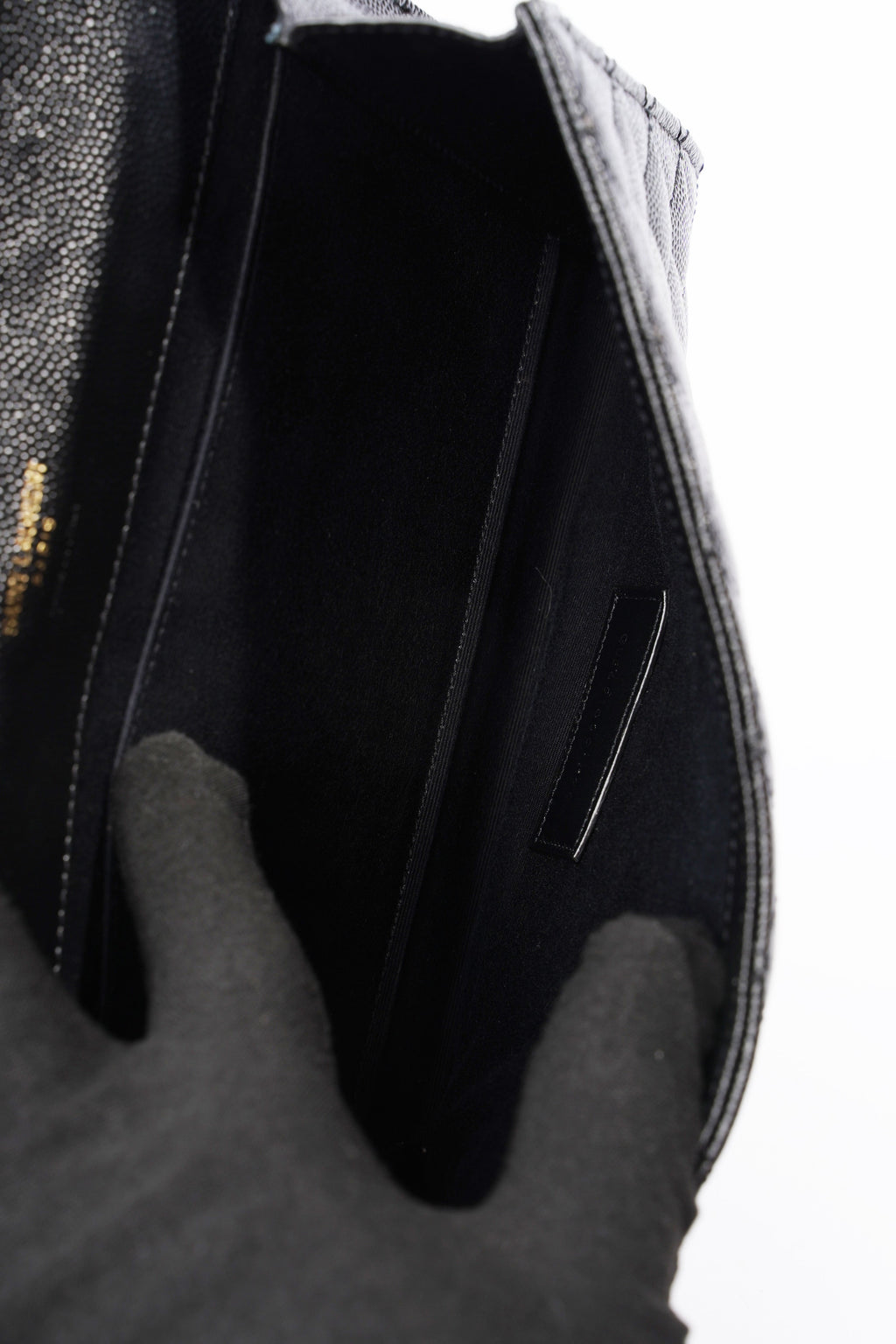 Saint Laurent YSL-Plaque Quilted Pouch Black Grained Leather