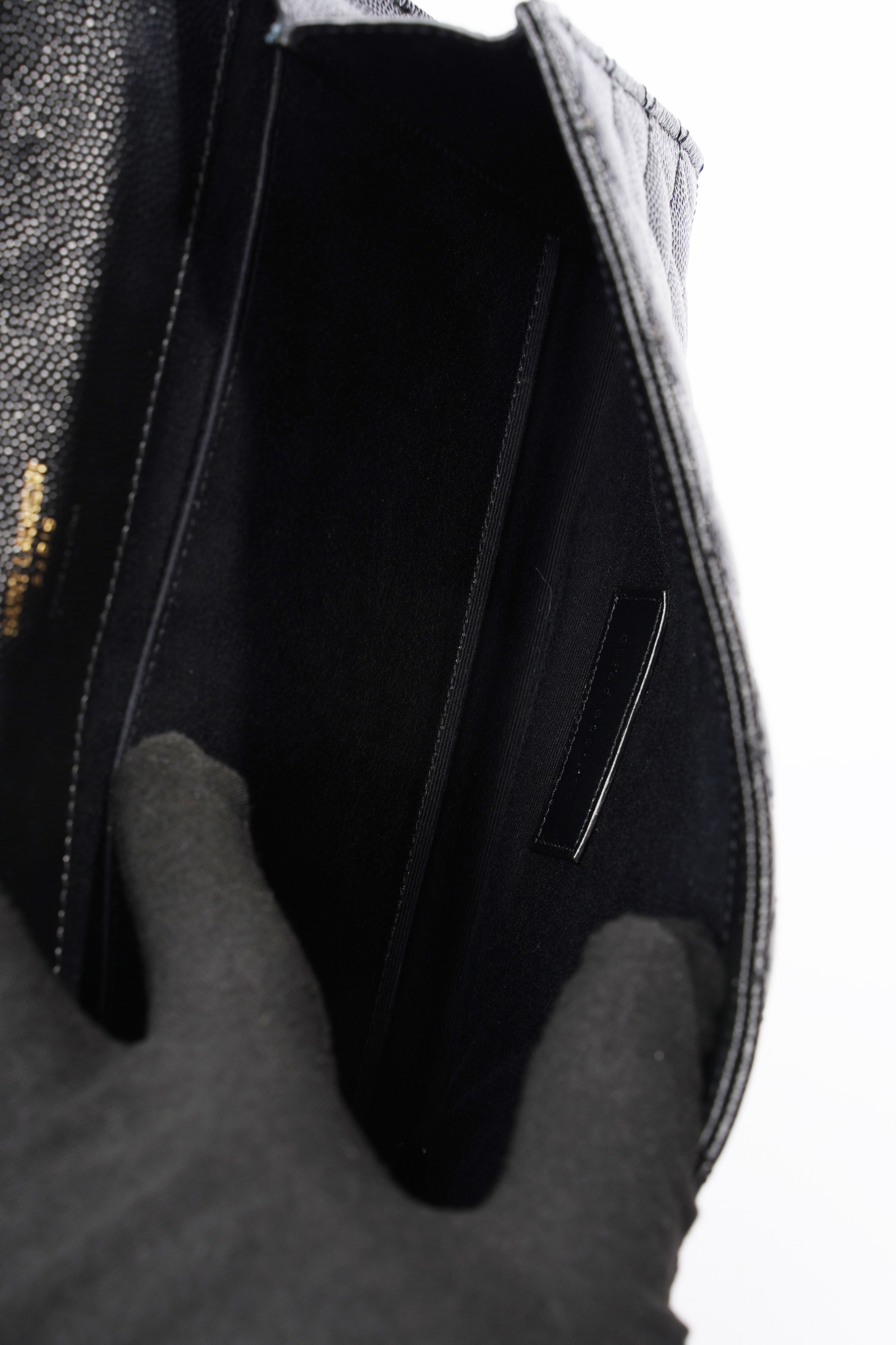 Saint Laurent YSL-Plaque Quilted Pouch Black Grained Leather