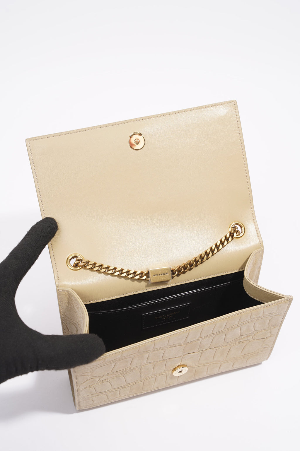 Saint Laurent Kate Chain Wallet Nougat Beige Calfskin Leather
