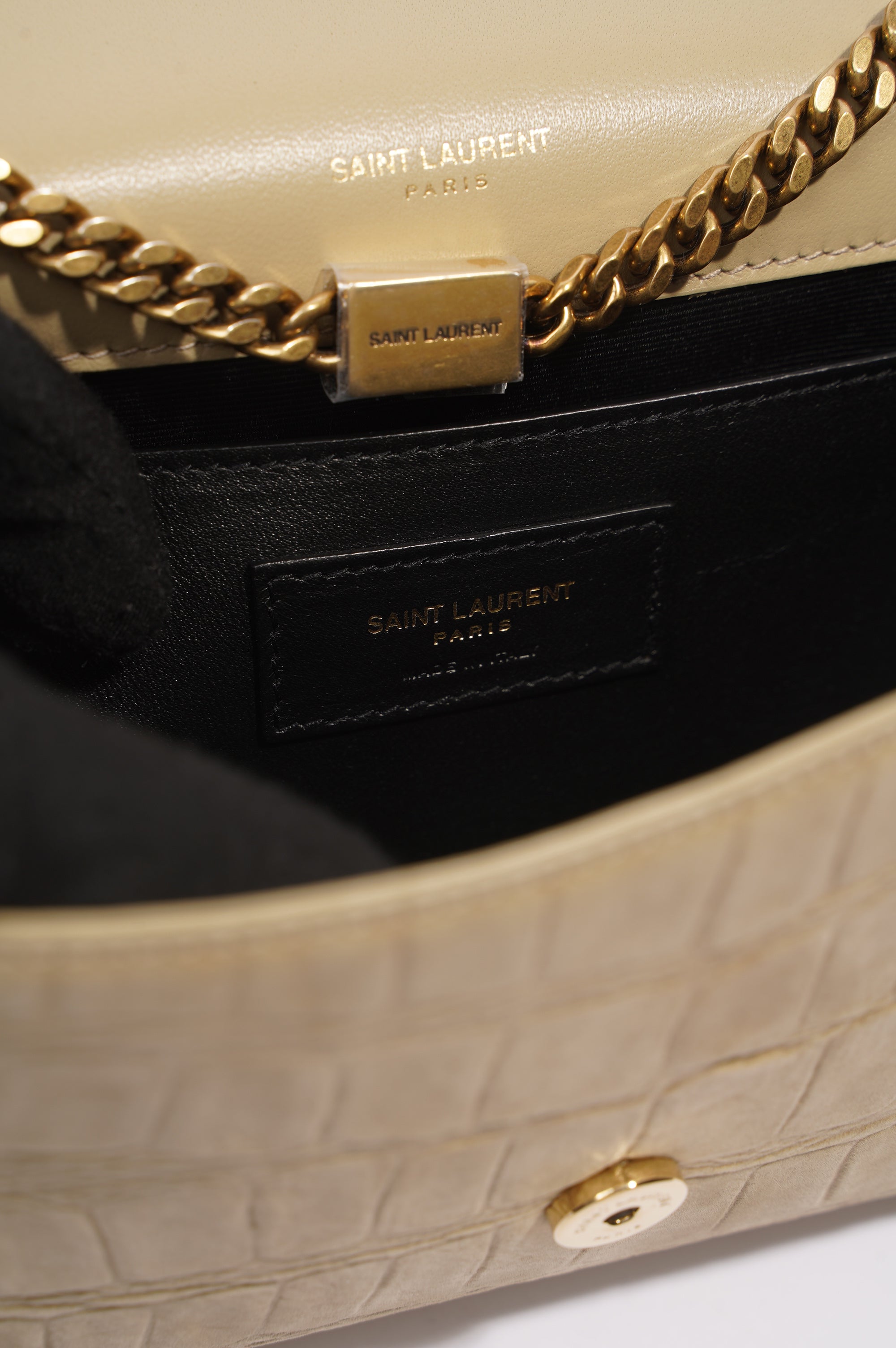 Saint Laurent Kate Chain Wallet Nougat Beige Calfskin Leather