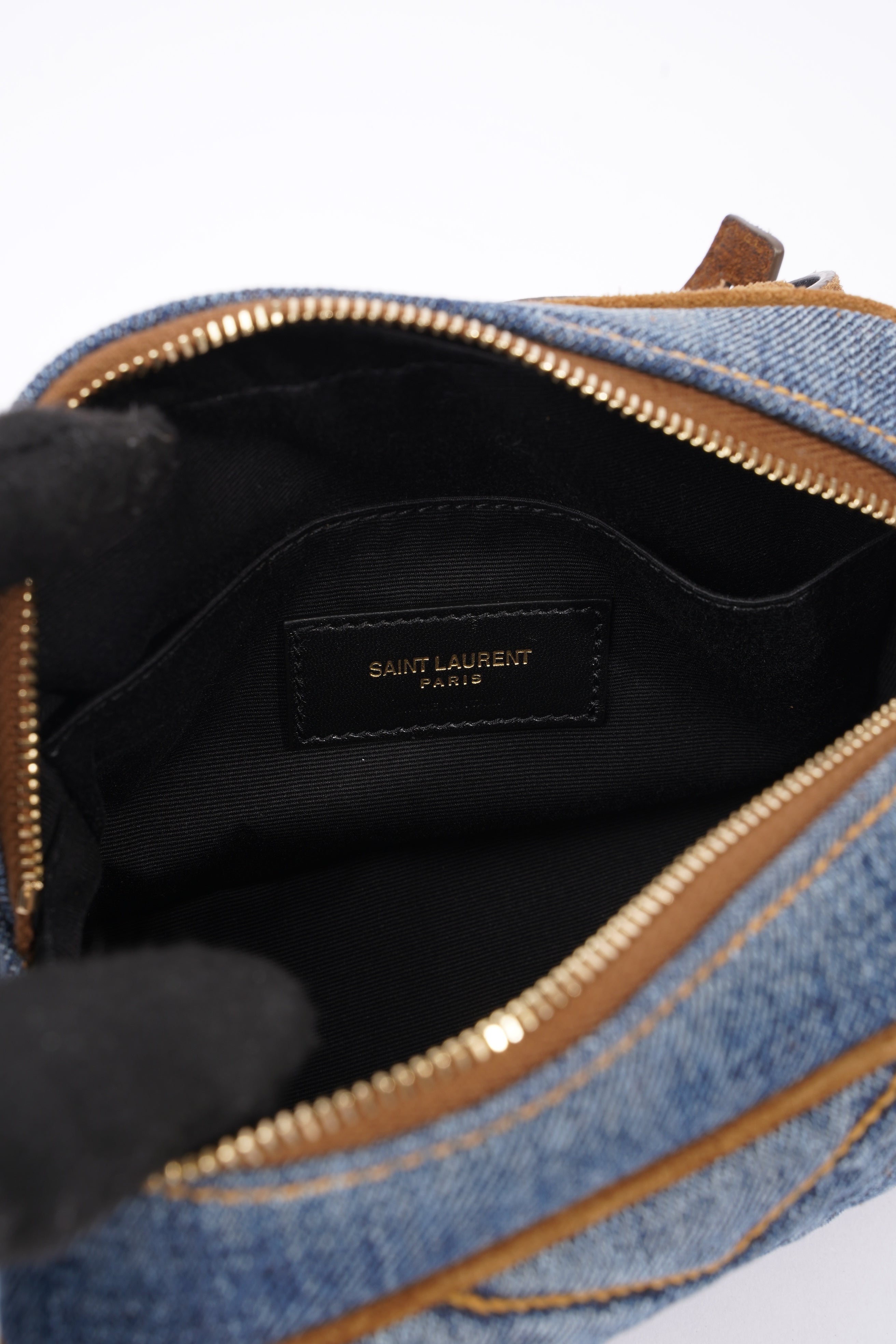 Saint Laurent Lou Belt Bag Denim / Brown Denim