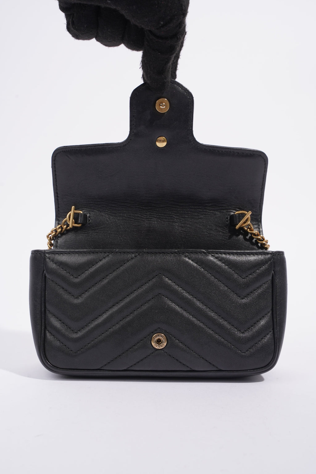 Gucci Marmont Flap Black Matelasse Leather Super Mini
