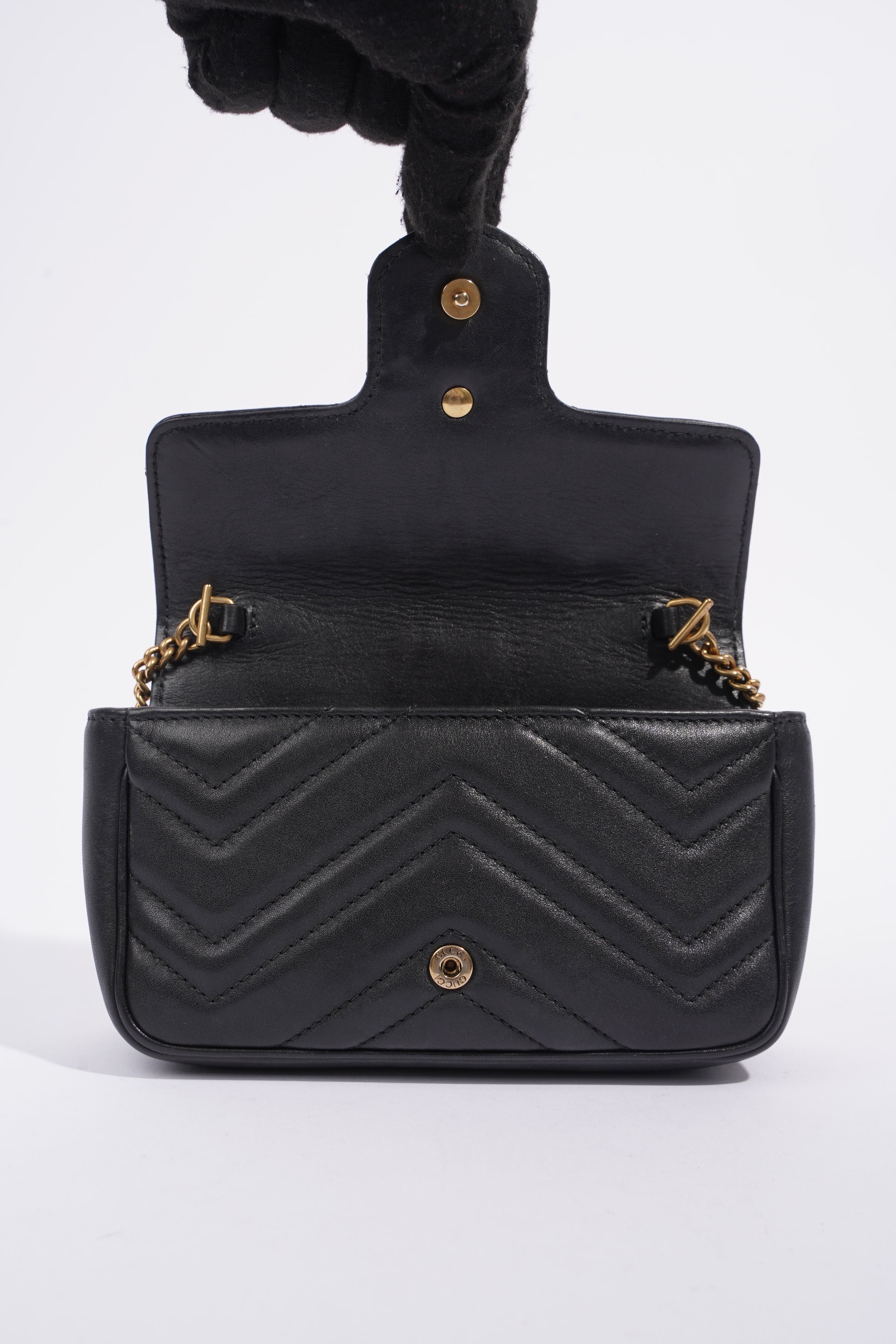 Gucci Marmont Flap Black Matelasse Leather Super Mini