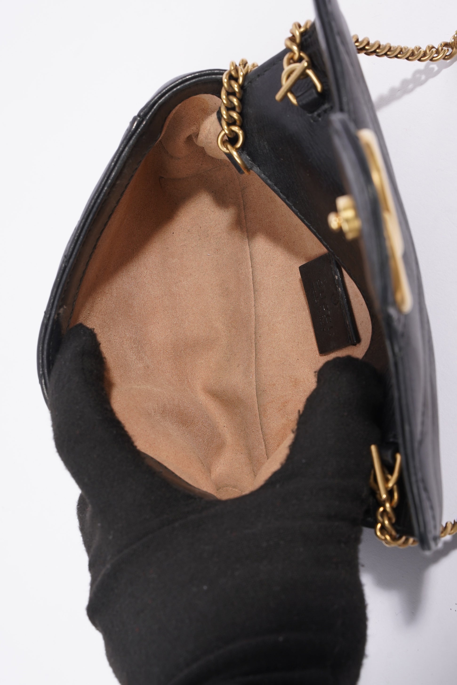 Gucci Marmont Flap Black Matelasse Leather Super Mini
