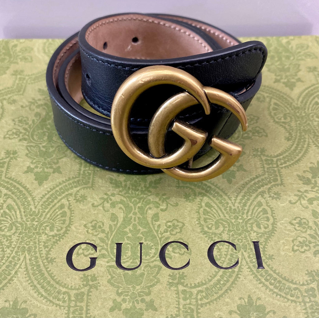 GUCCI GG MARMONT DOUBLE G CALFSKIN LEATHER BELT