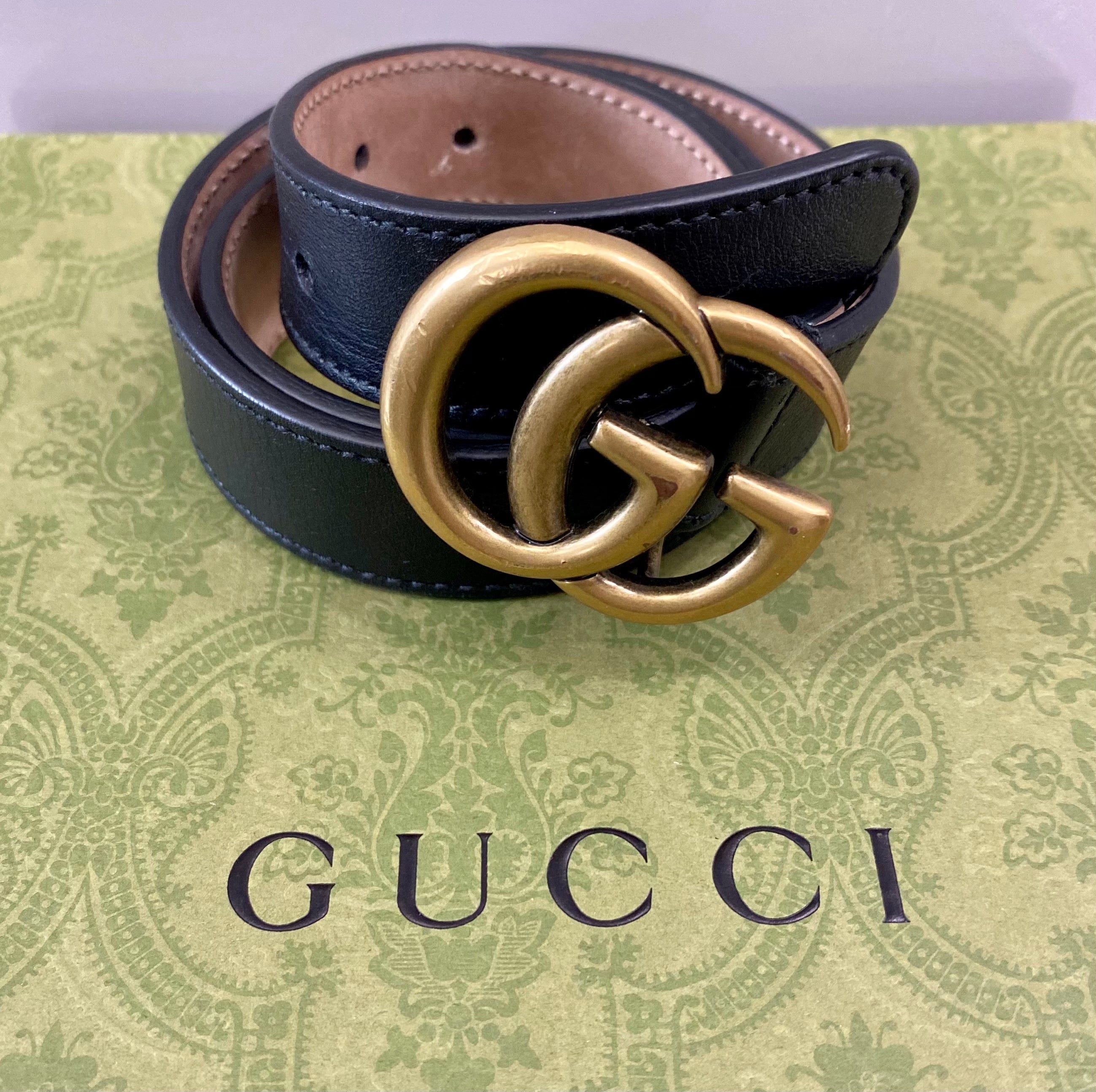 GUCCI GG MARMONT DOUBLE G CALFSKIN LEATHER BELT