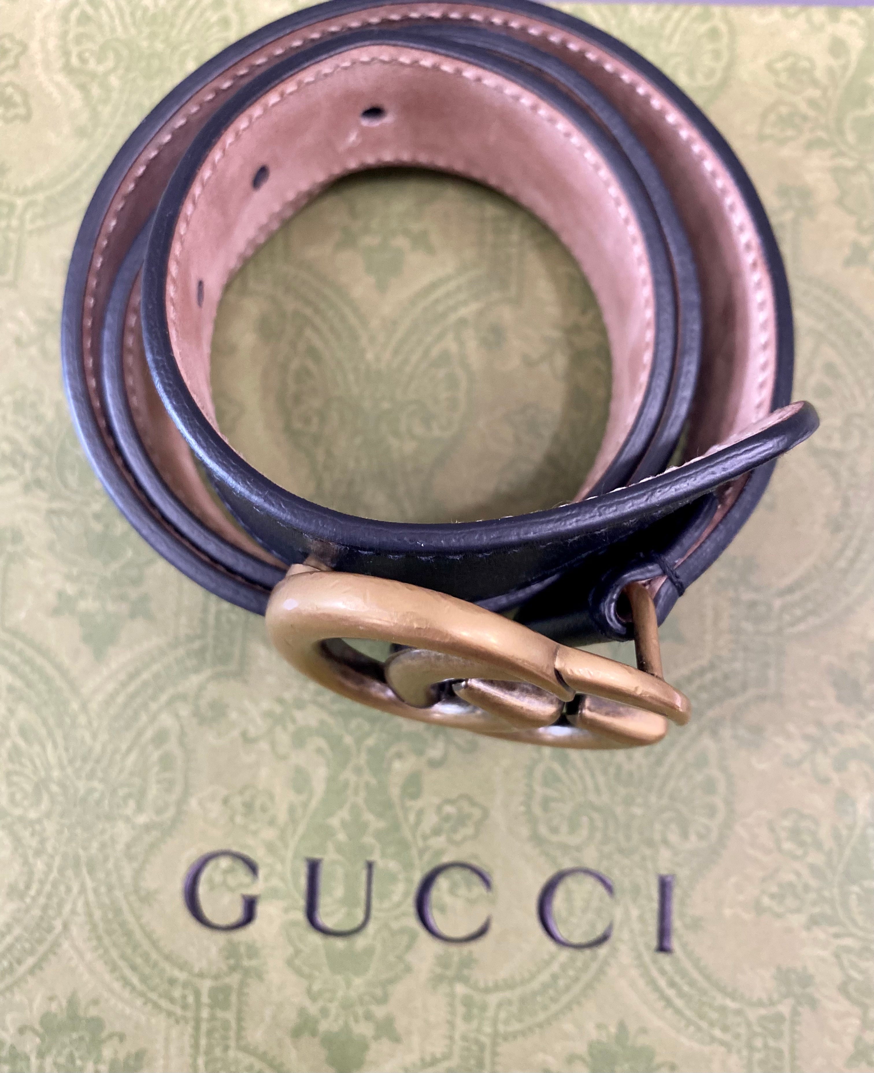 GUCCI GG MARMONT DOUBLE G CALFSKIN LEATHER BELT