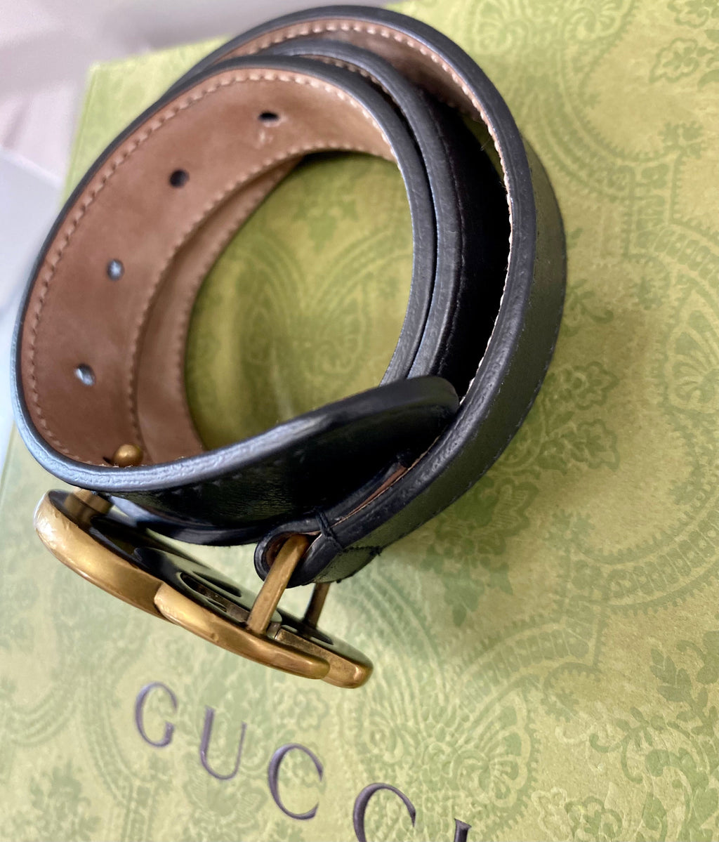 GUCCI GG MARMONT DOUBLE G CALFSKIN LEATHER BELT
