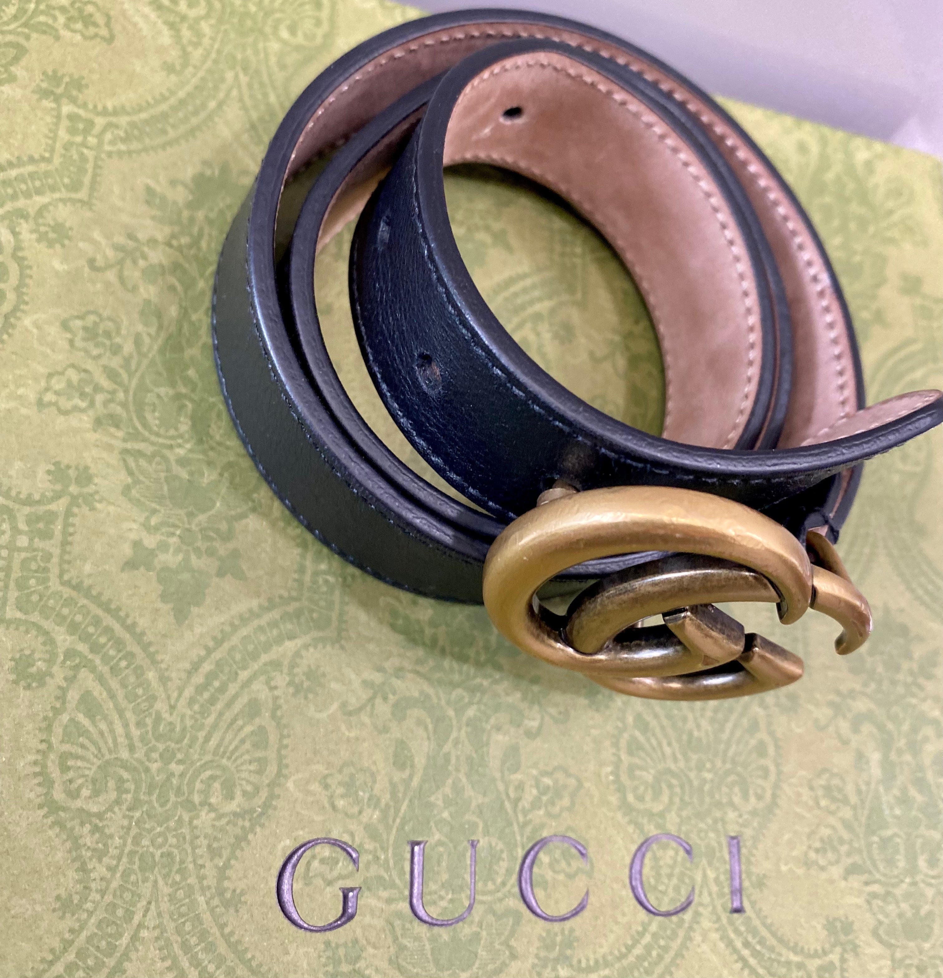GUCCI GG MARMONT DOUBLE G CALFSKIN LEATHER BELT