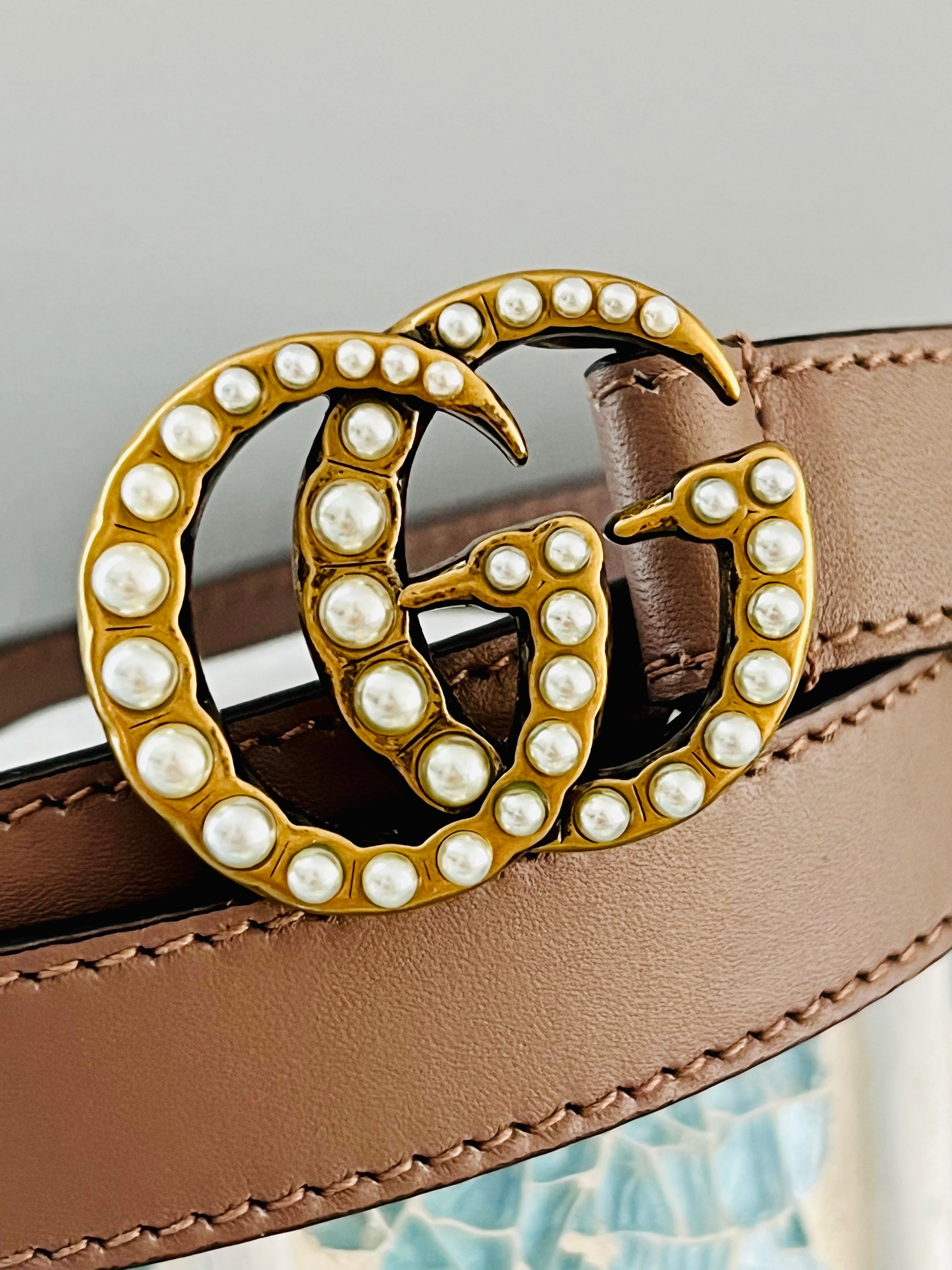 GUCCI CALFSKIN PEARL DOUBLE G 20MM BELT