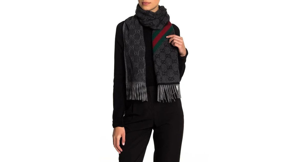 GUCCI WOOL BLEND SIGNATURE WEB SCARF
