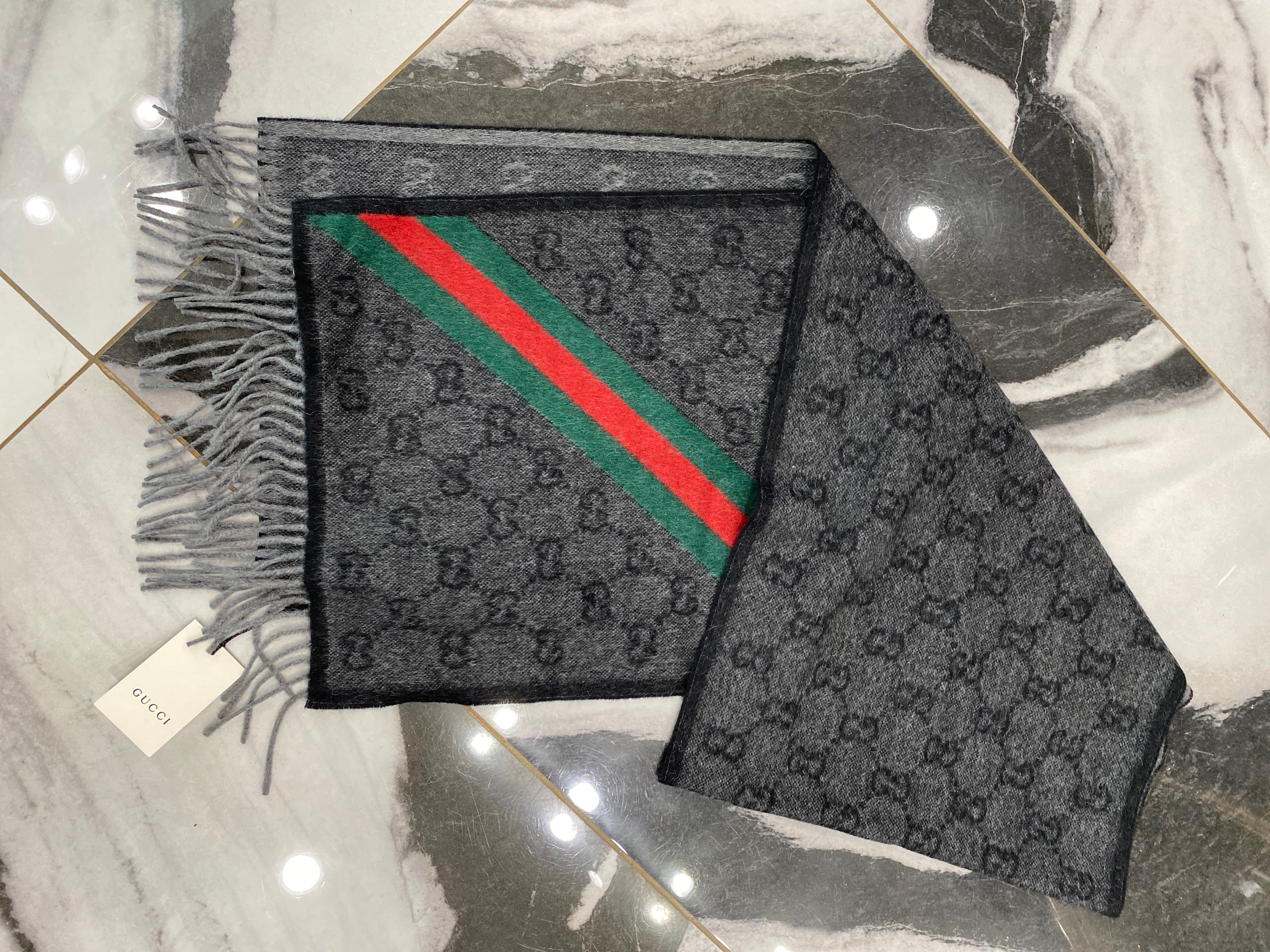 GUCCI WOOL BLEND SIGNATURE WEB SCARF