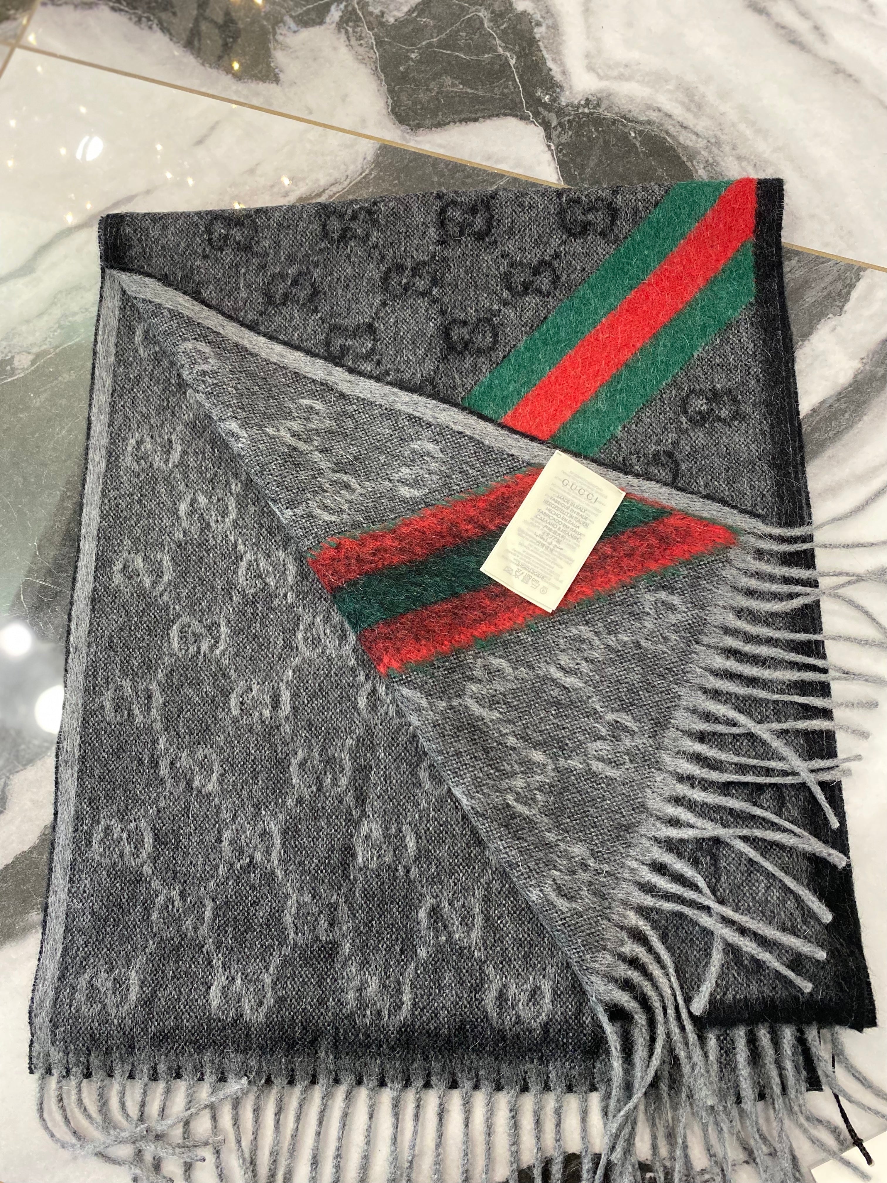 GUCCI WOOL BLEND SIGNATURE WEB SCARF