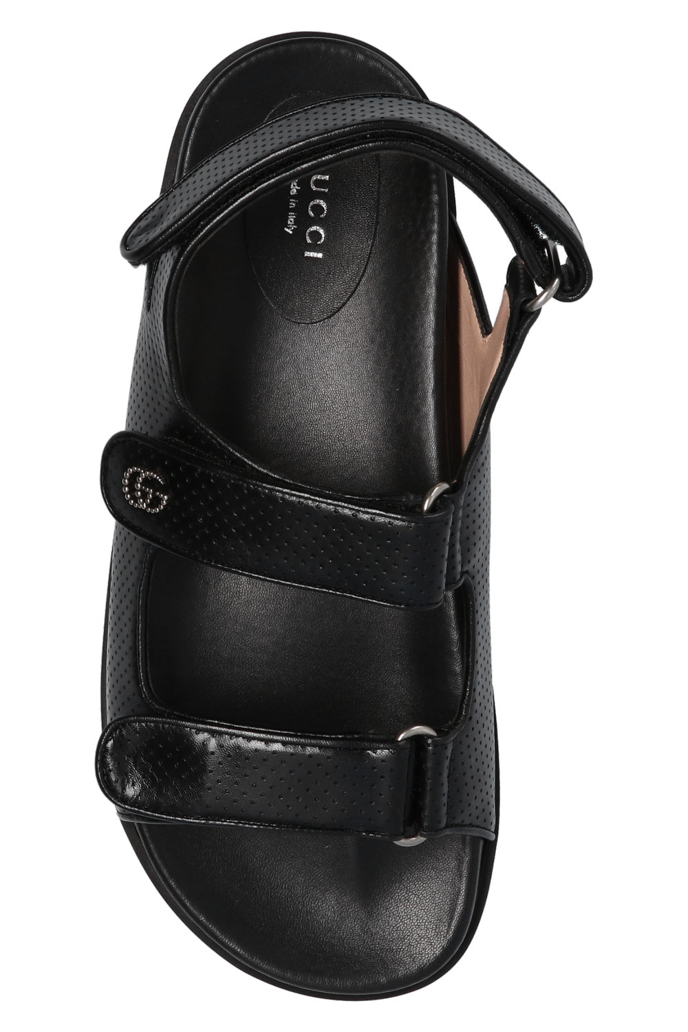 GUCCI GG BLACK LEATHER SANDALS WITH LOGO