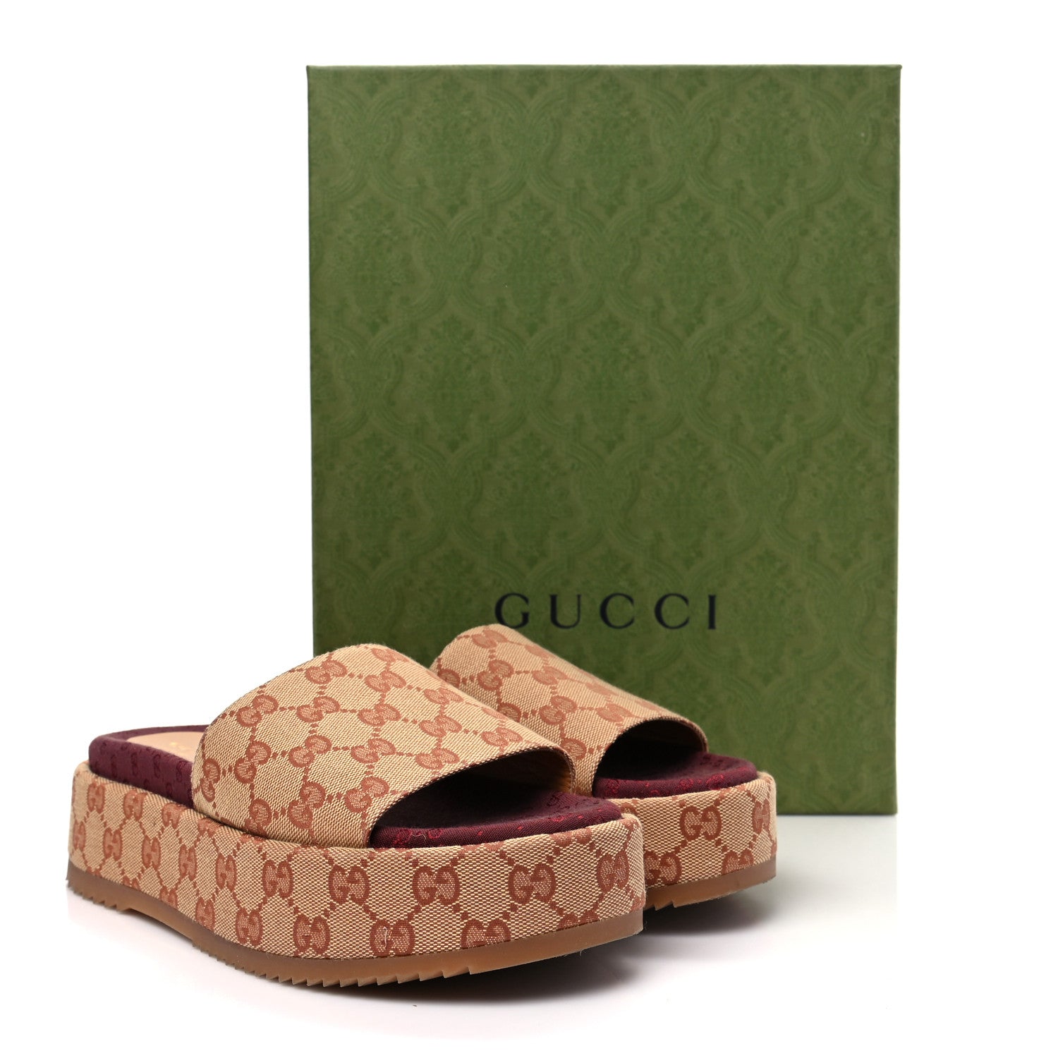 GUCCI GG SUPREME ANGELINA PLATFORM SLIDE SANDALS