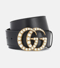 GUCCI GG PEARL EMBELLISHED LEATHER BELT