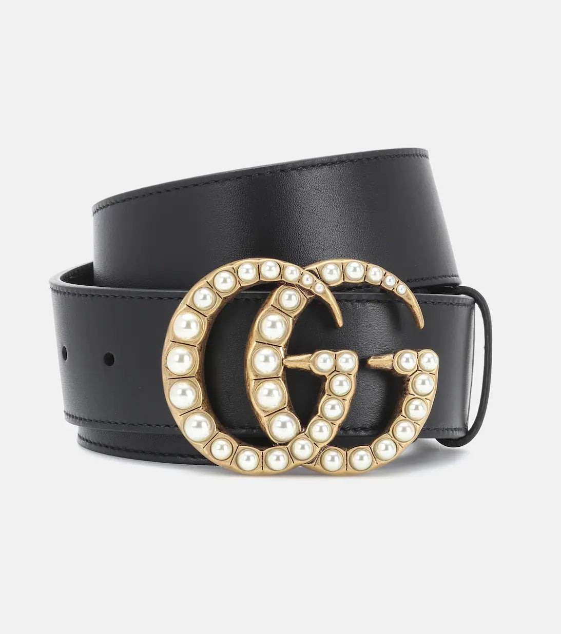 GUCCI GG PEARL EMBELLISHED LEATHER BELT