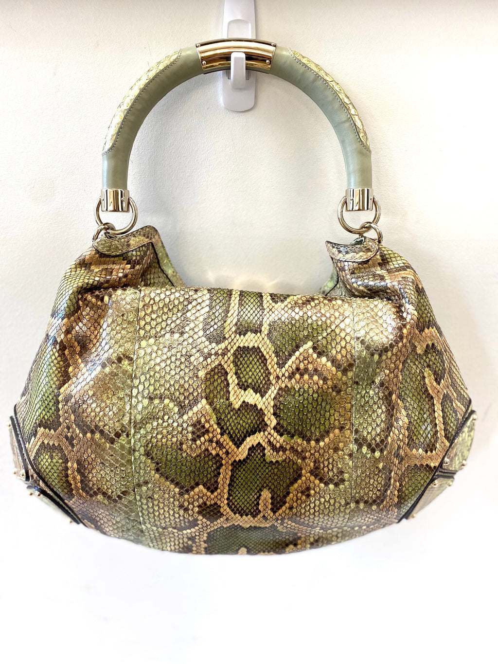 GUCCI BABOUSKA INDY GREEN PYTHON HANDBAG