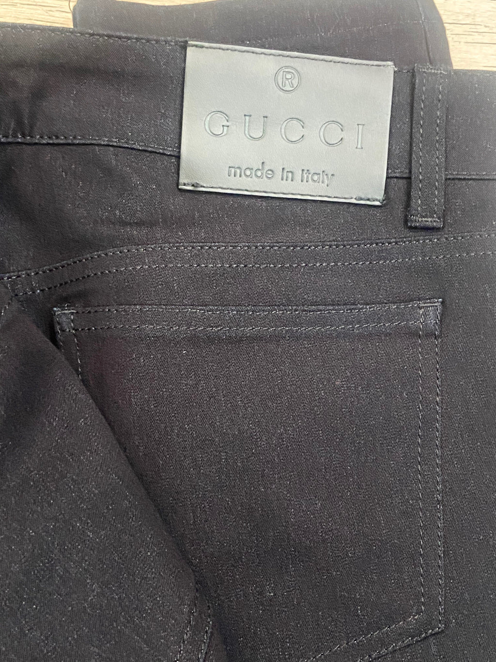 GUCCI LEATHER EMBELLISHED SKINNY JEANS