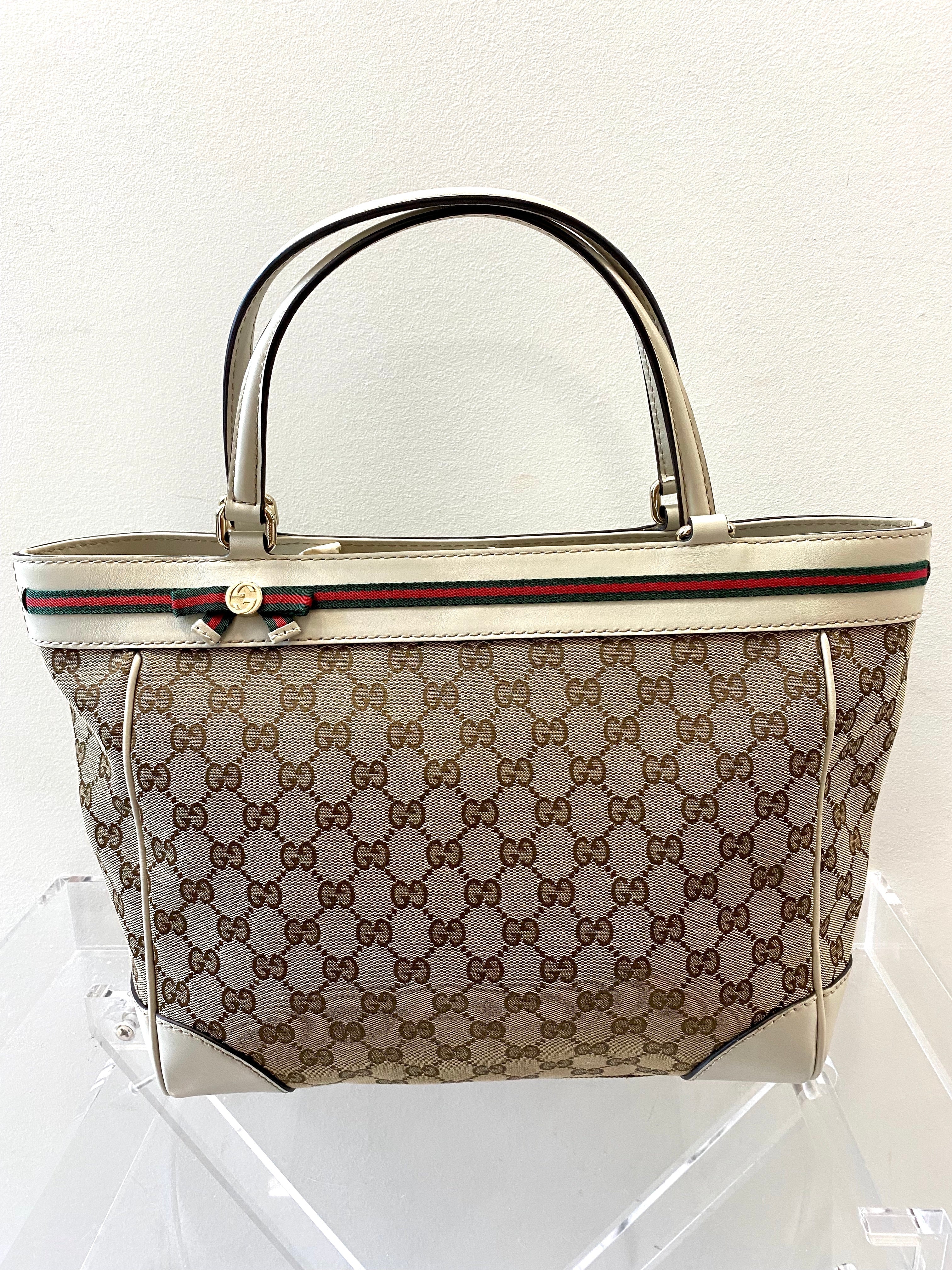 GUCCI GG CANVAS & LEATHER MAYFAIR BOW TOTE BAG