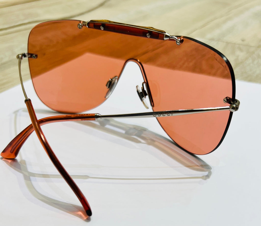 GUCCI PALLADIUM PINK BAMBOO MIRRORED SUNGLASSES