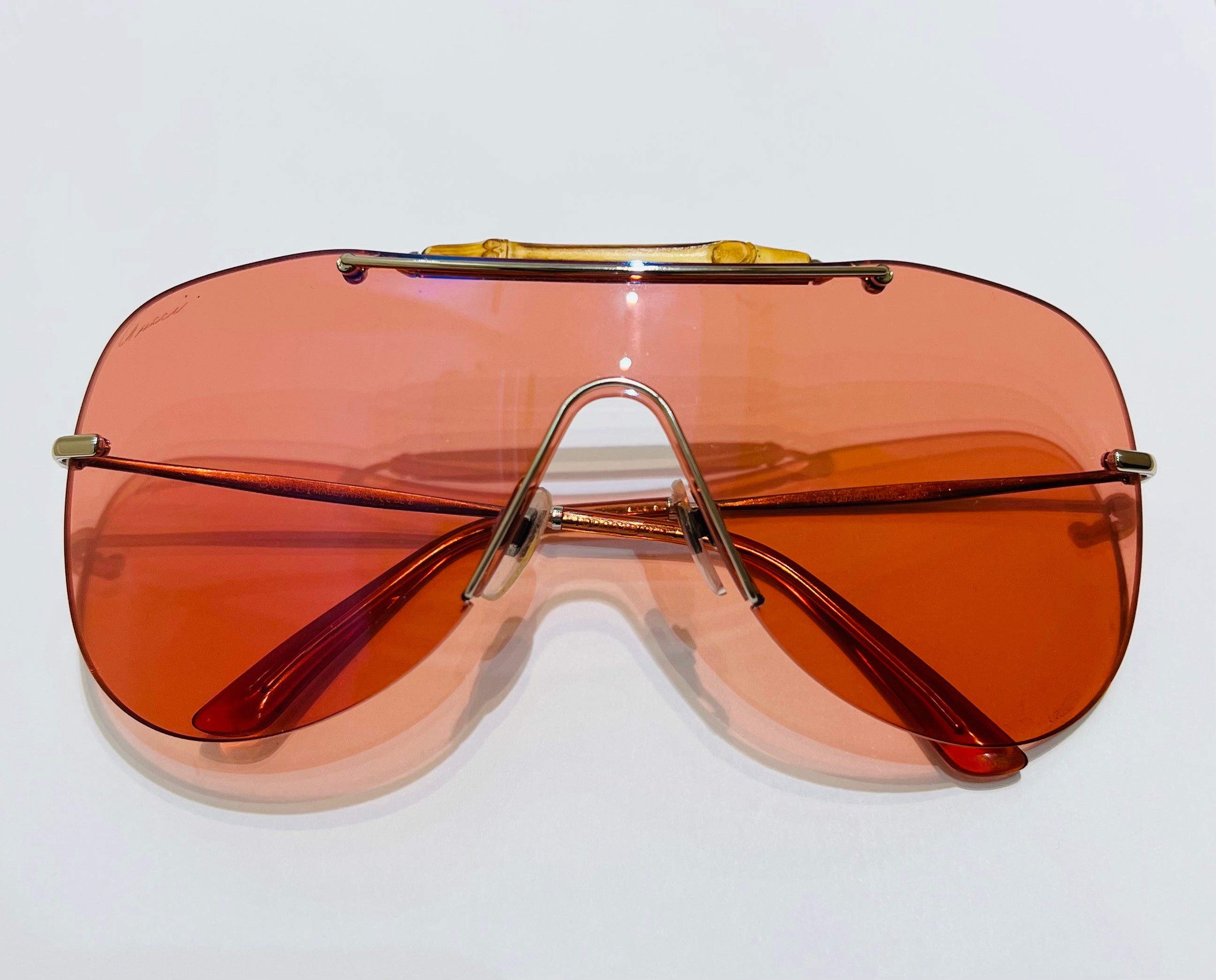 GUCCI PALLADIUM PINK BAMBOO MIRRORED SUNGLASSES