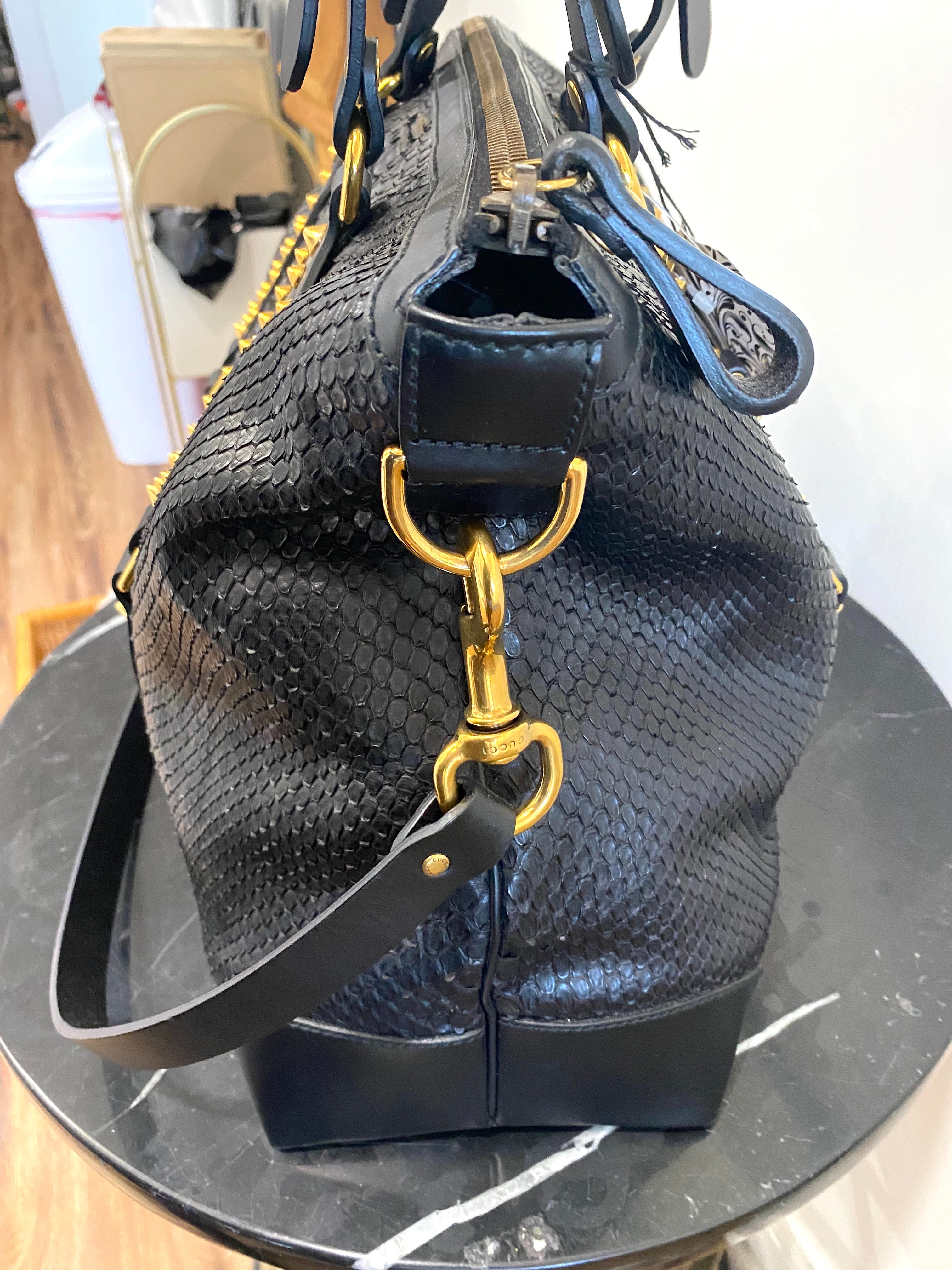 GUCCI PATTI STUDDED PYTHON TOTE BAG