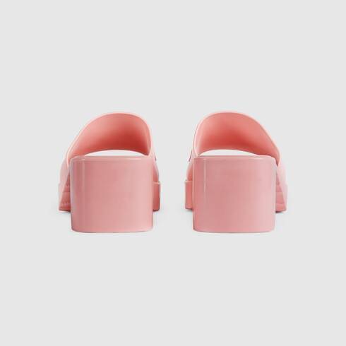 GUCCI PINK 60 EMBOSSED LOGO SLIDE SANDALS