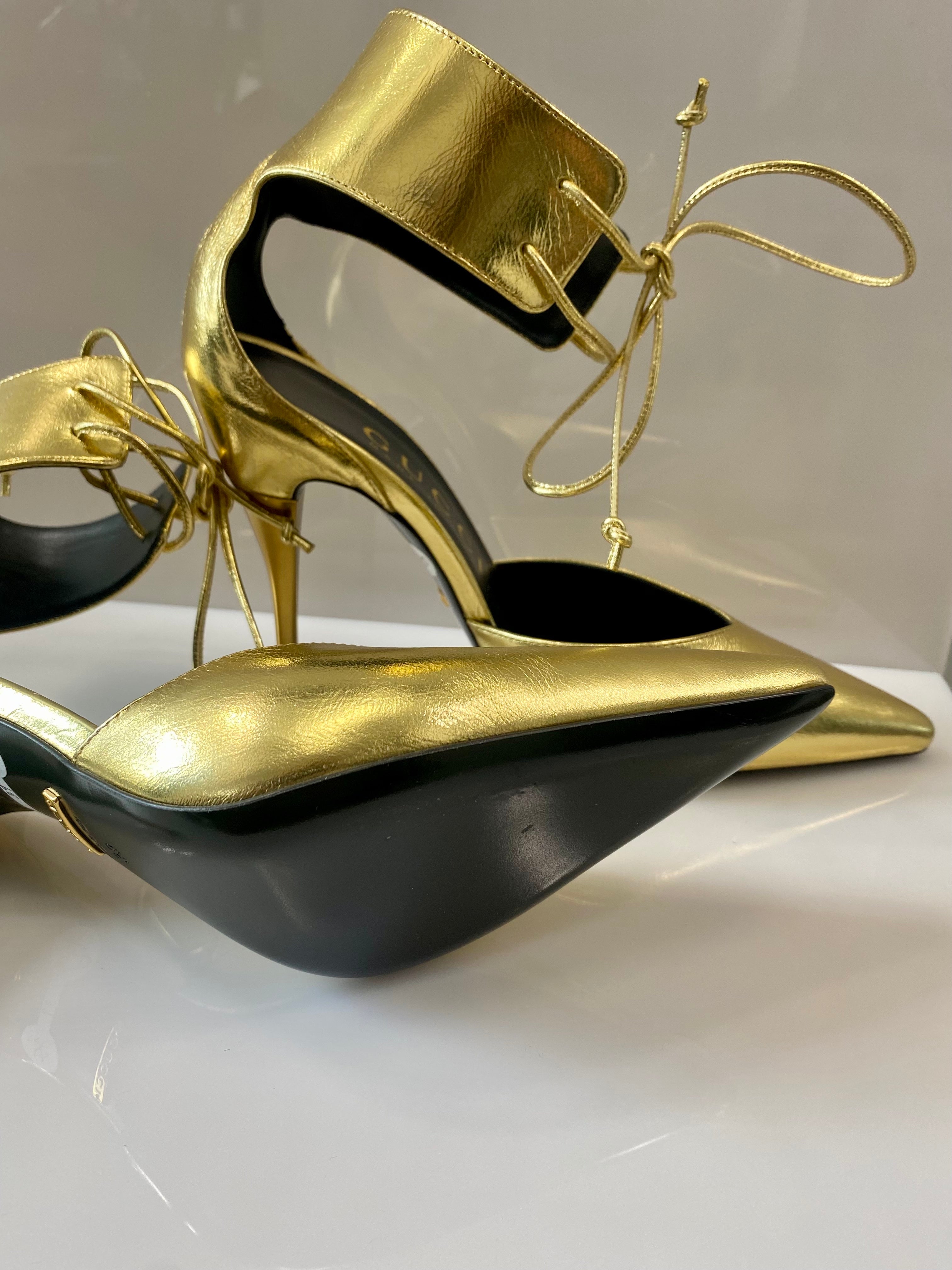 GUCCI PRISCILLA 105 METALLIC LEATHER PUMPS
