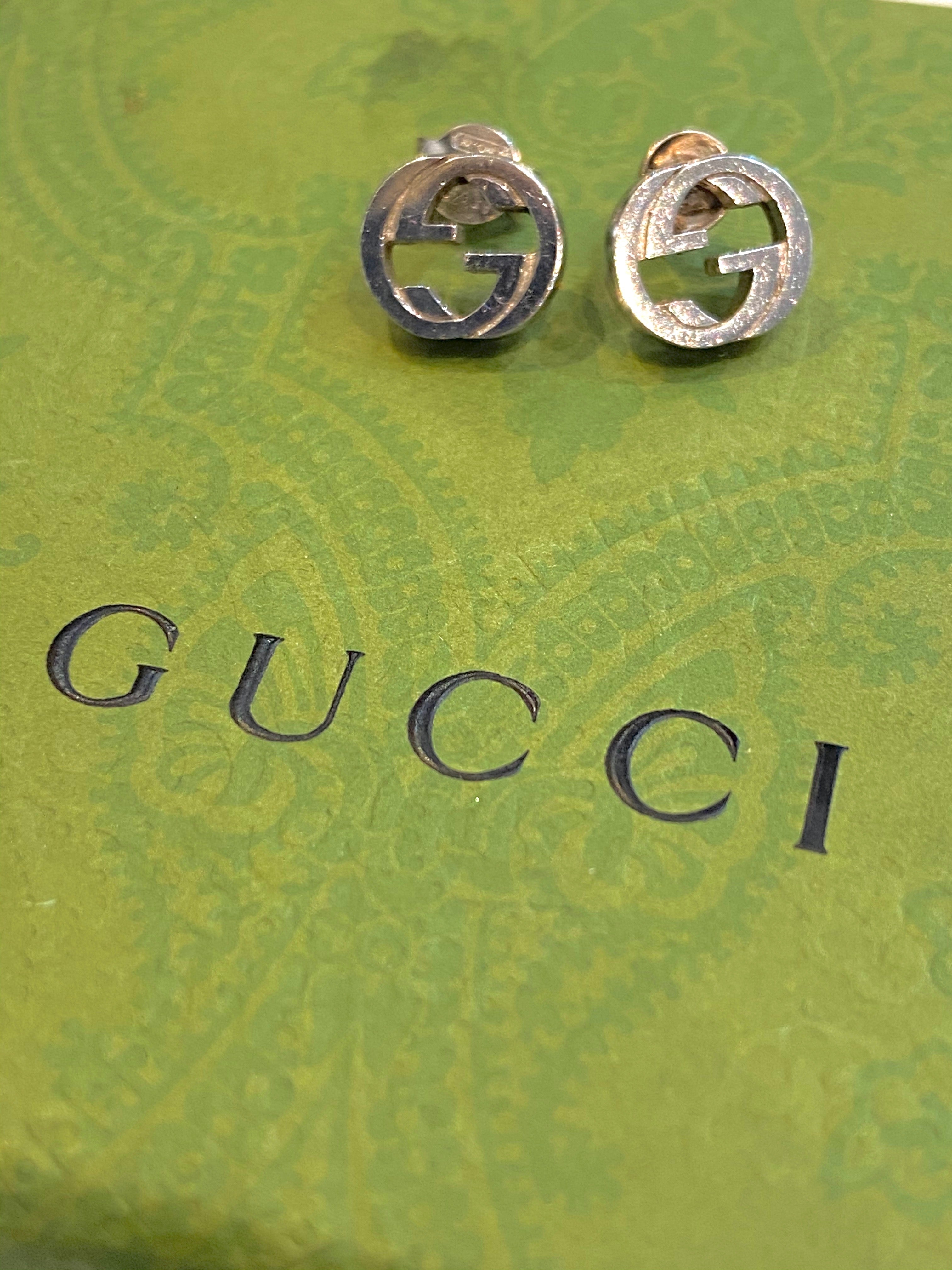 GUCCI INTERLOCKING GG STERLING SILVER STUD EARRINGS